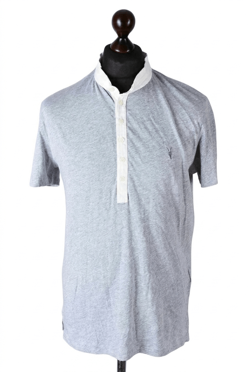 Allsaints AllSaints Grey Grandad Collar Short Sleeve Polo Shirt Size US M / EU 48-50 / 2 - 1 Thumbnail