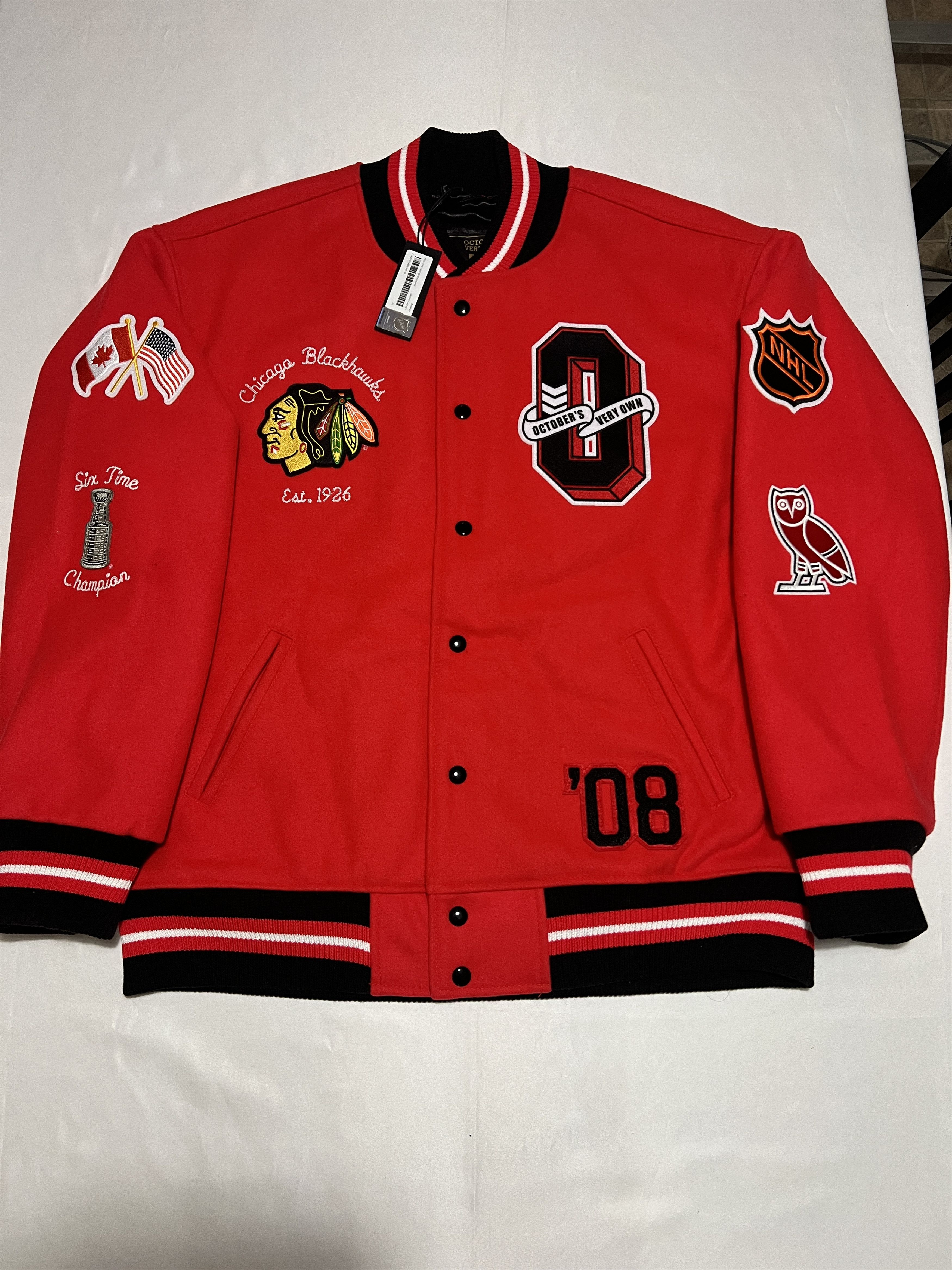 Drake OVO x NHL Chicago Blackhawks Varsity Jacket Size US XXL / EU 58 / 5 - 2 Thumbnail