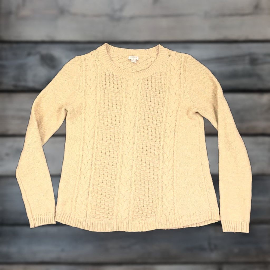 J.Crew J.Crew Beige Cable-Knit Pullover Sweater F8455 Women's Medium Beig e Knit Crew Neck Casual Preppy Classic Ivy League" Size M / US 6-8 / IT 42-44 - 1 Thumbnail