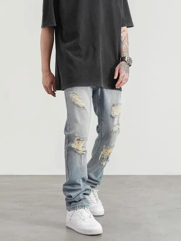 Japanese Brand VIBE High street style washed ripped straight jeans Size US 32 / EU 48 - 6 Thumbnail