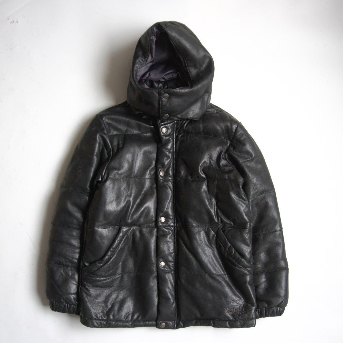 Schott Schott Hooded Leather Down Jacket Black Size M Size US M / EU 48-50 / 2 - 1 Thumbnail