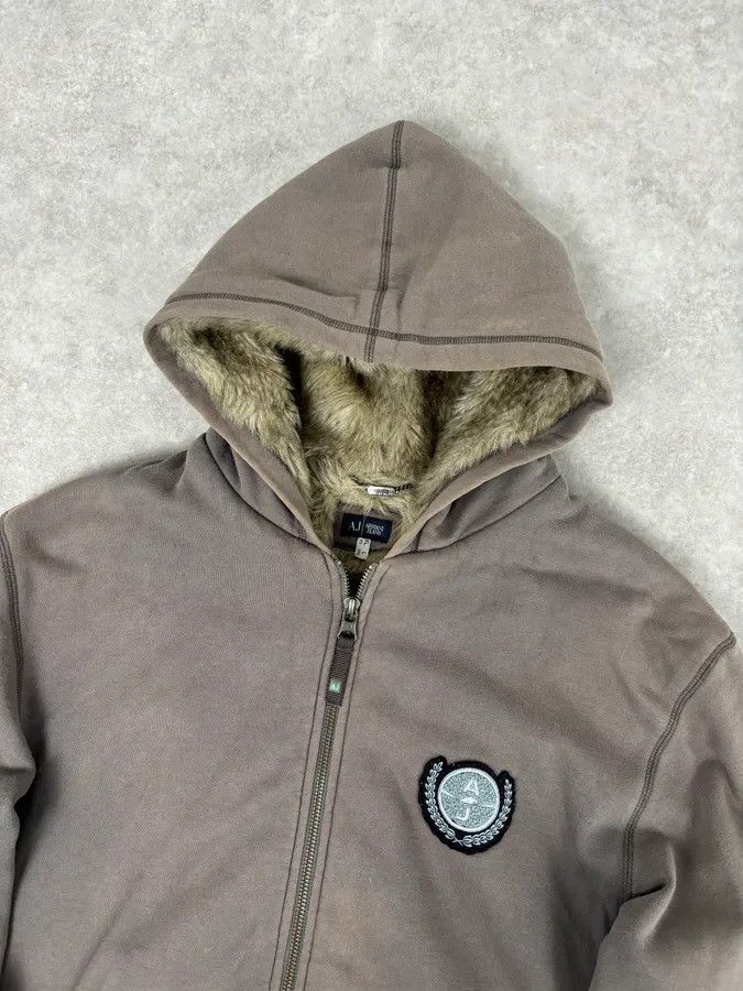Armani 2000s Armani Brown Fur-Lined Zip-up Hoodie Size US L / EU 52-54 / 3 - 4 Thumbnail