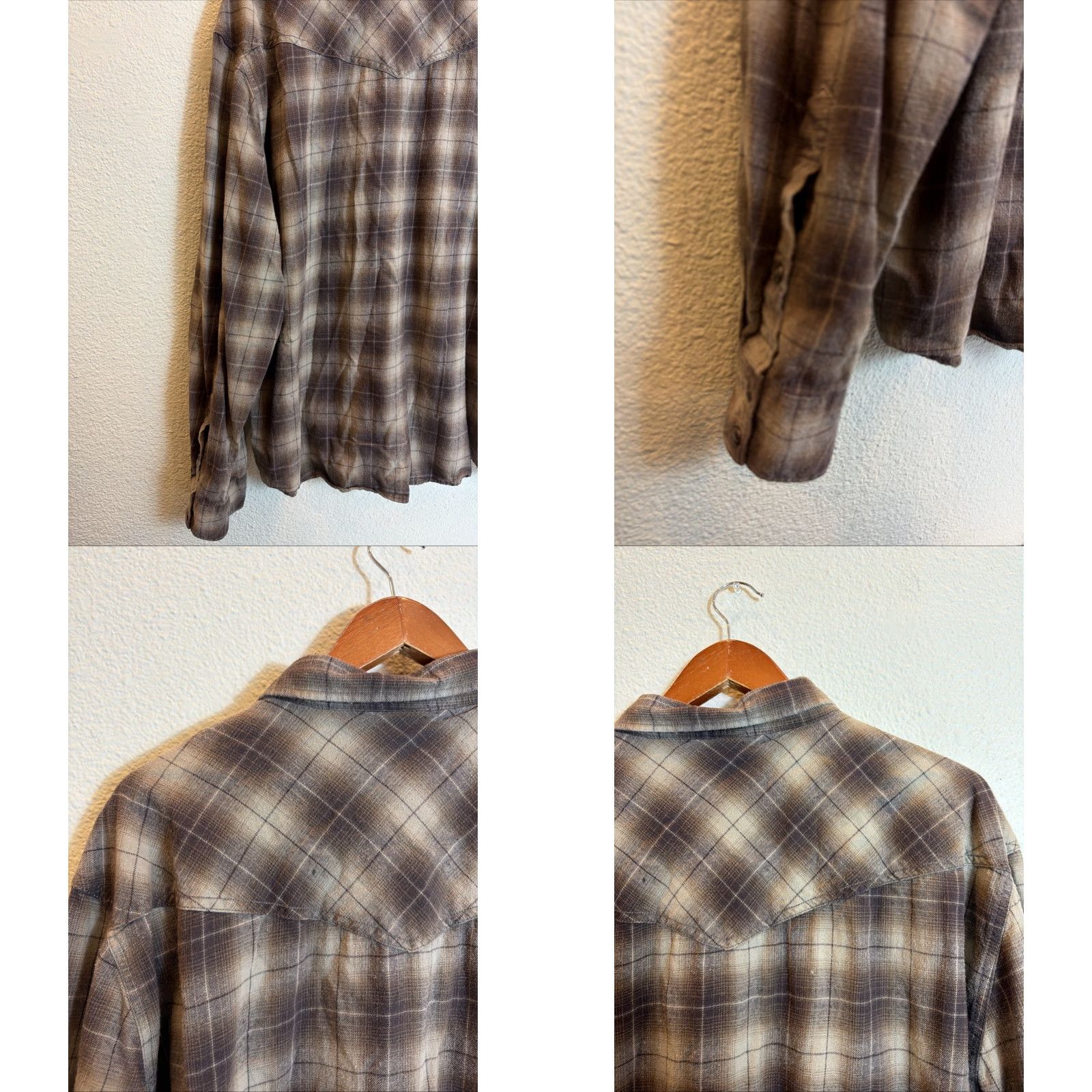 Cody James Cody James Mens 2XL Long Sleeve Pearl Snap Flannel Brown Plaid Shirt Cotton Size US XXL / EU 58 / 5 - 9 Thumbnail