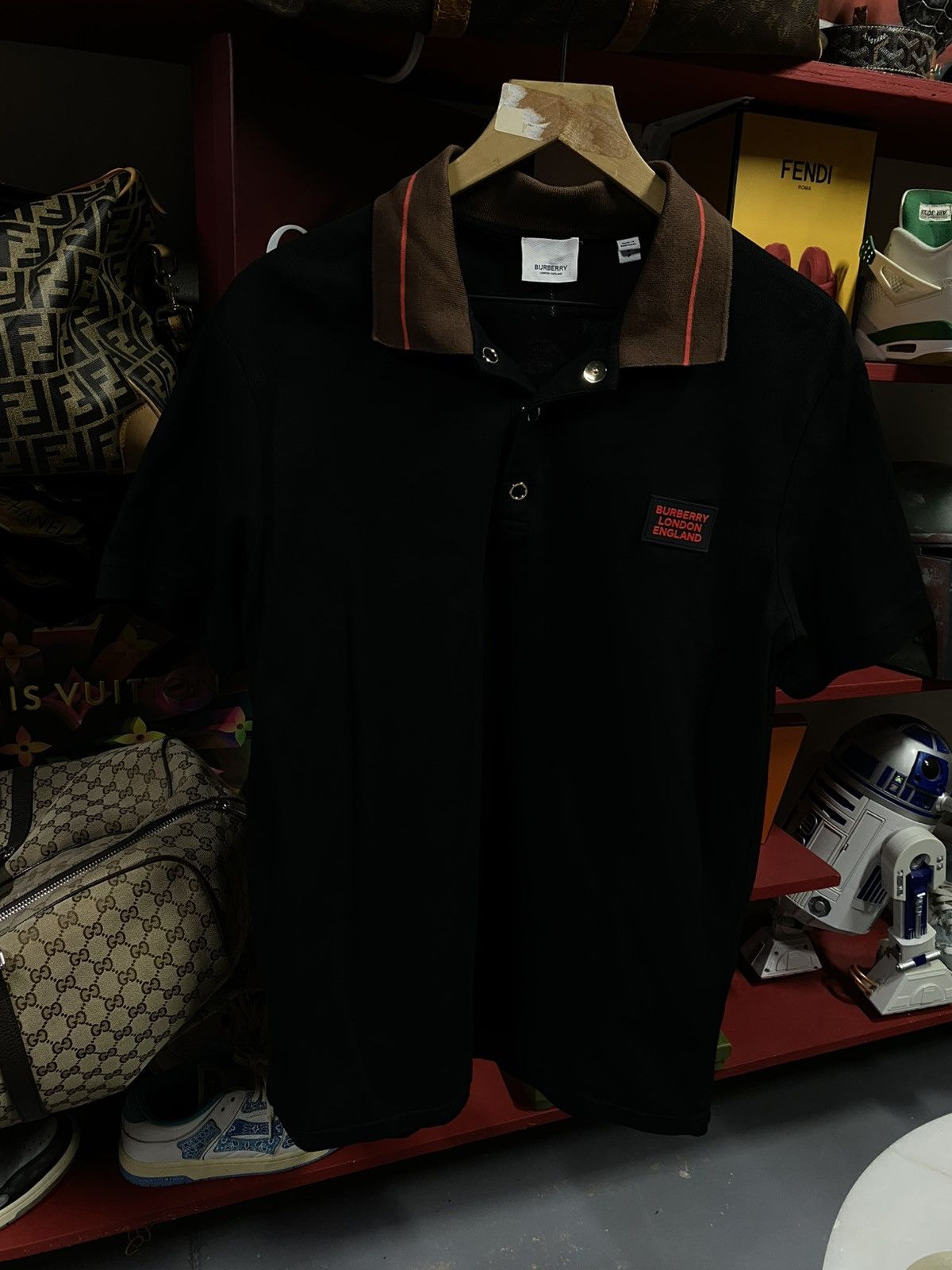 Burberry Logo Black Polo Men’s T-Shirt Preowned Size Medium