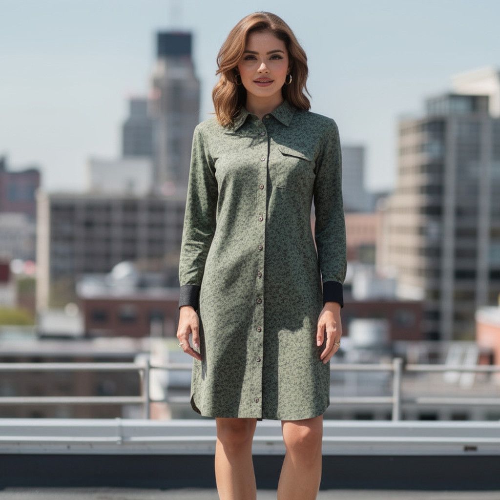 Other ECRU Ronan Shirtdress, Green Camo, long sleeves Sz XS Size XS / US 0-2 / IT 36-38 - 1 Thumbnail