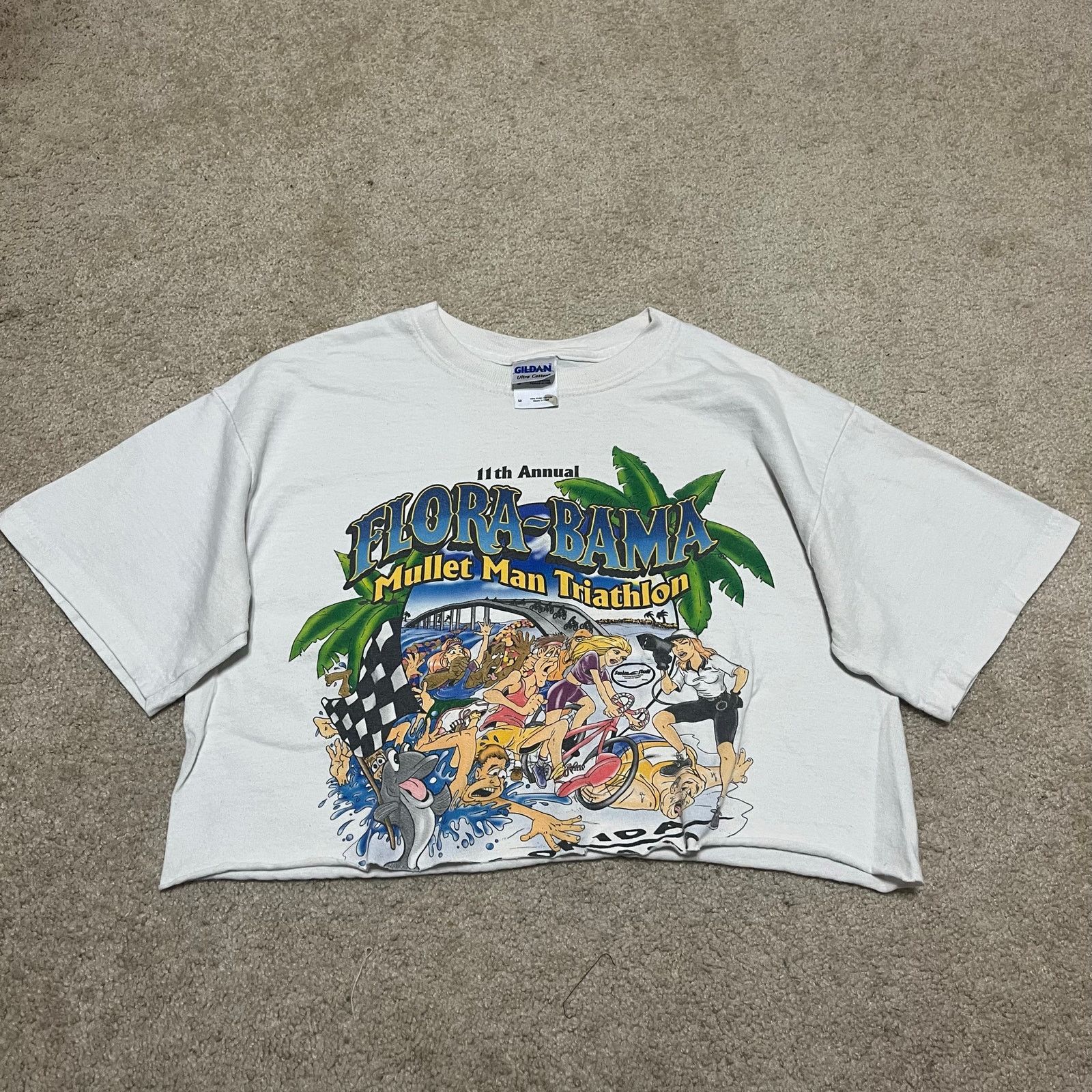 Gildan Flora-Bama Mullet Man Graphic T-Shirt Cropped Funny Cartoon Size US M / EU 48-50 / 2 - 1 Thumbnail