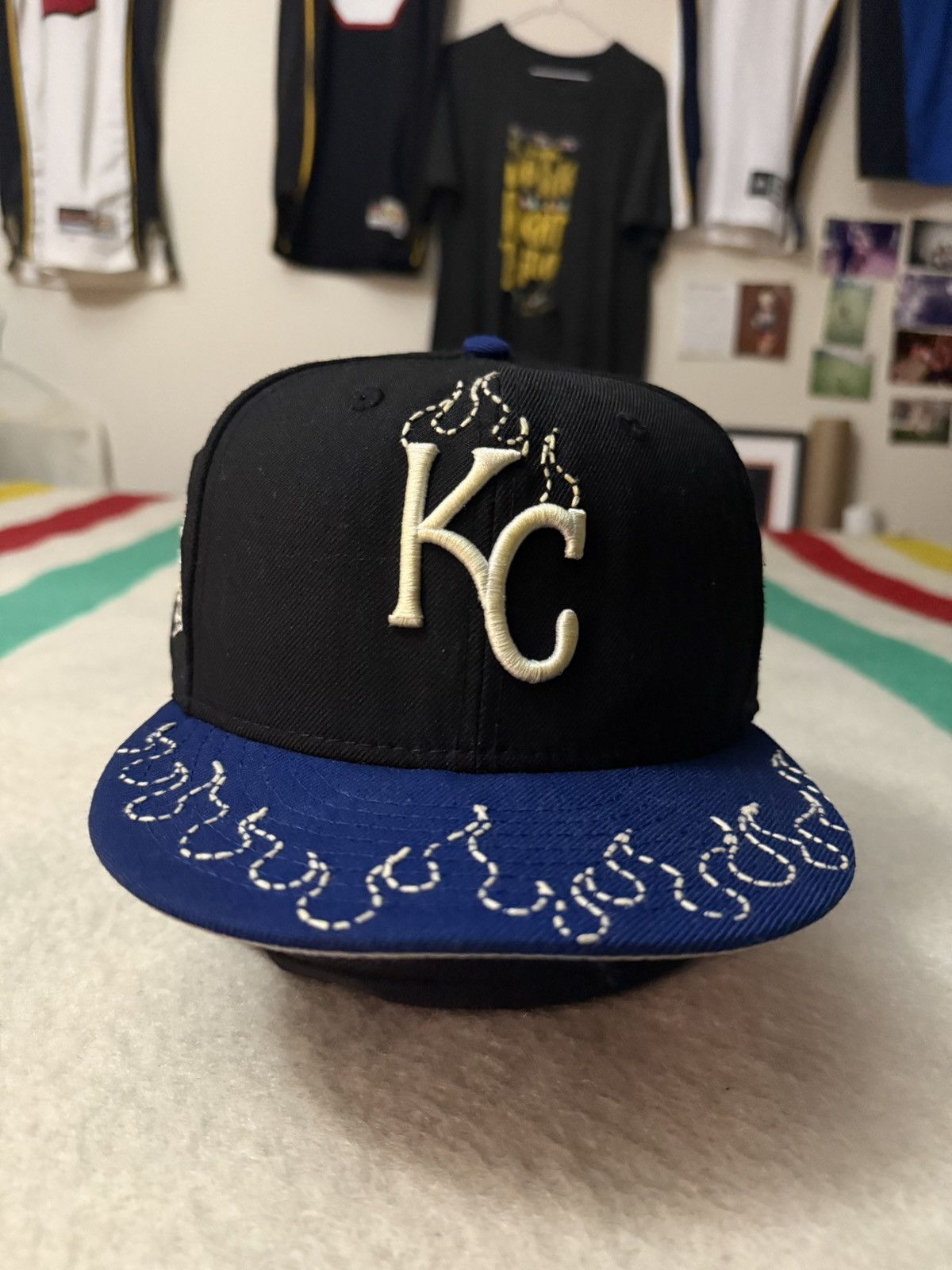 New Era Loso Wav Maxxx Studio Kansas City Royals Sashiko Fitted Hat Size ONE SIZE - 1 Thumbnail