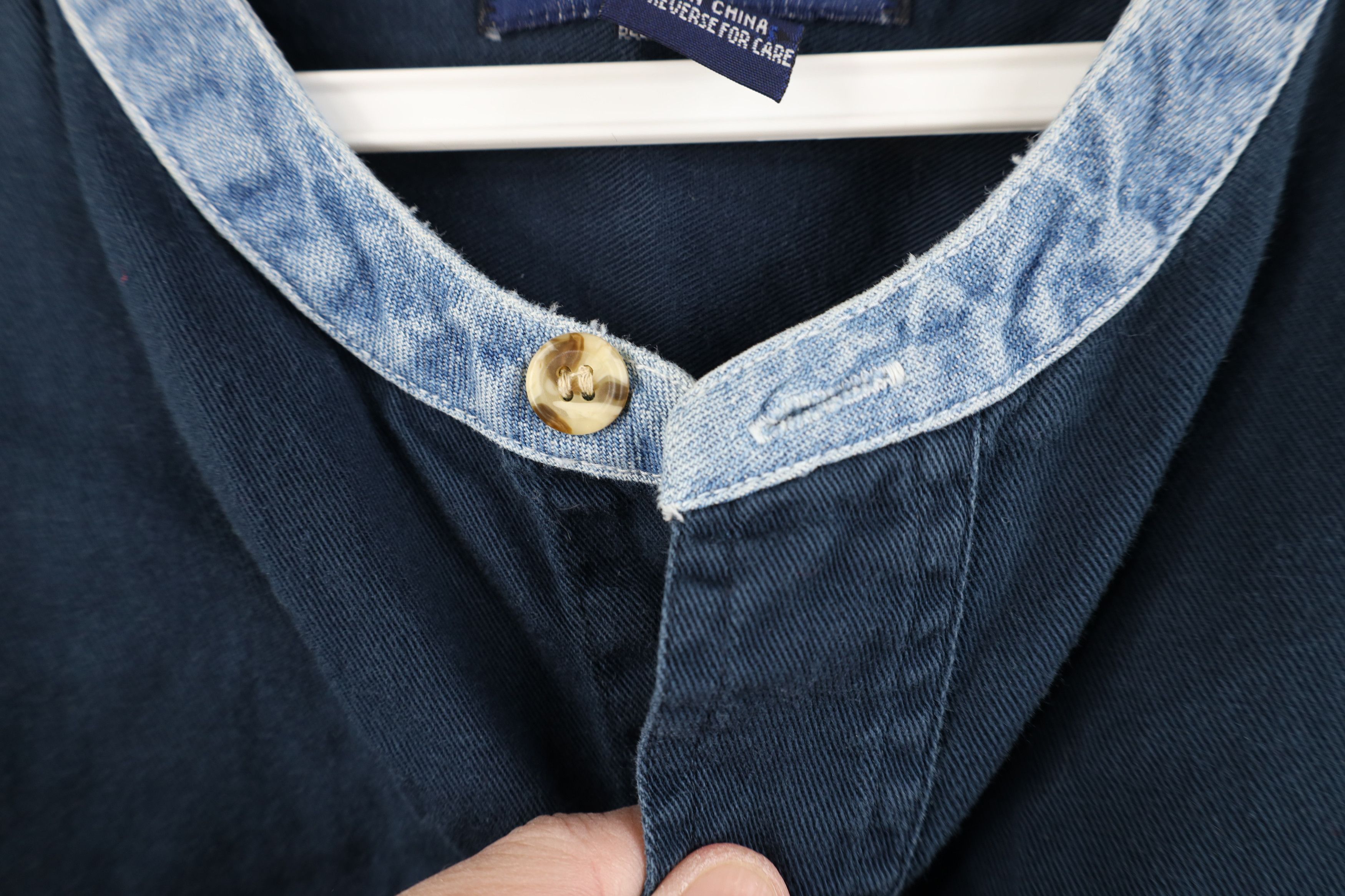 Vintage Vintage 90s Streetwear Twill Denim Band Collar Button Shirt Size US L / EU 52-54 / 3 - 10 Thumbnail