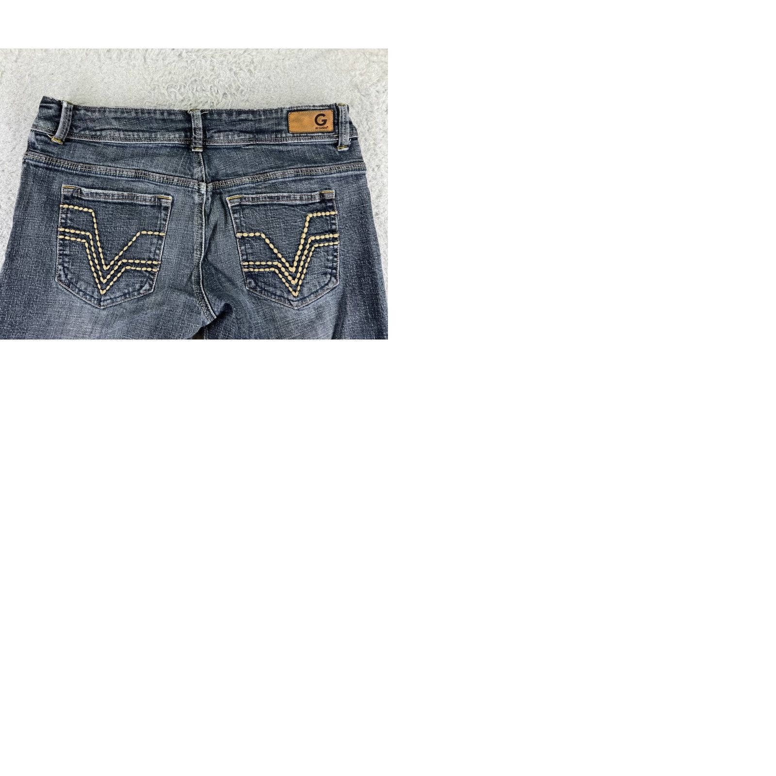 Guess G By Guess Jeans Womens Bootcut Denim Gray 29x30 Low Rise With Embellished Bling Logo Button Size 29" - 10 Thumbnail
