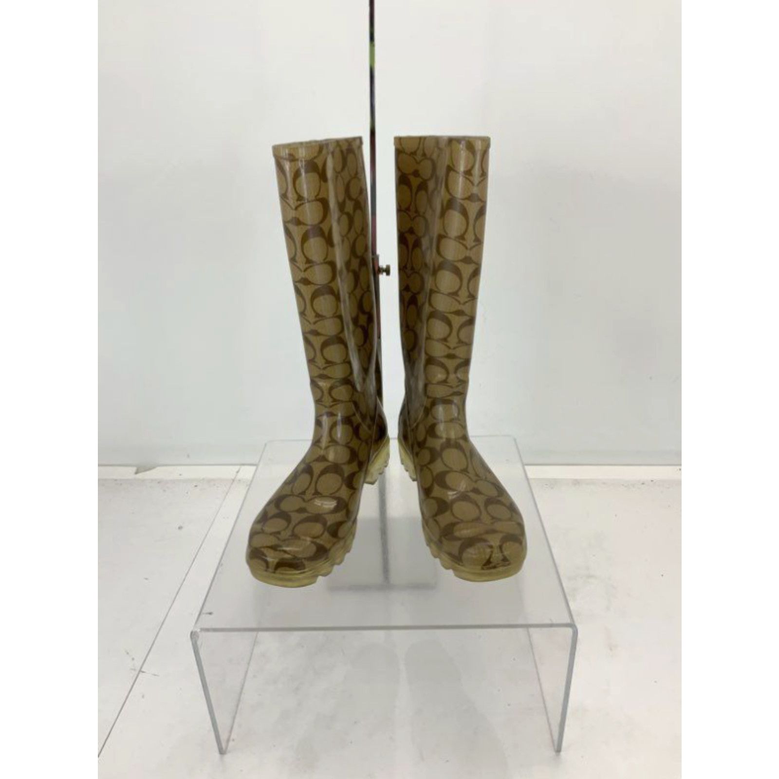 Coach Coach Pixy Brown Signature Rubber Covered Fabric Pull On Rain Boots Size 8 Grailed