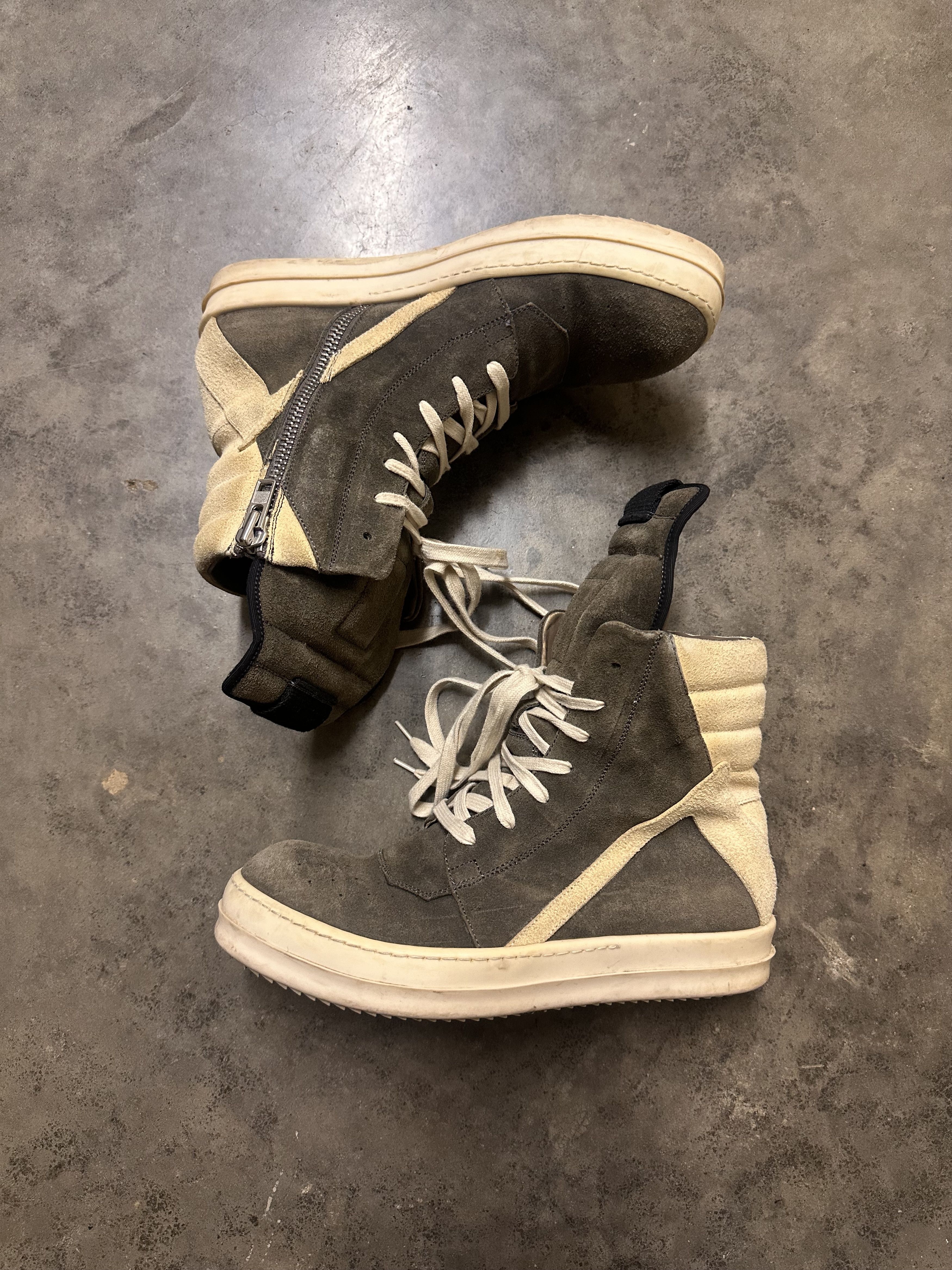 靴 Rickowens 17FW Suede Geobasket Geobasket suede high-top sneakers in grey - Rick Owens