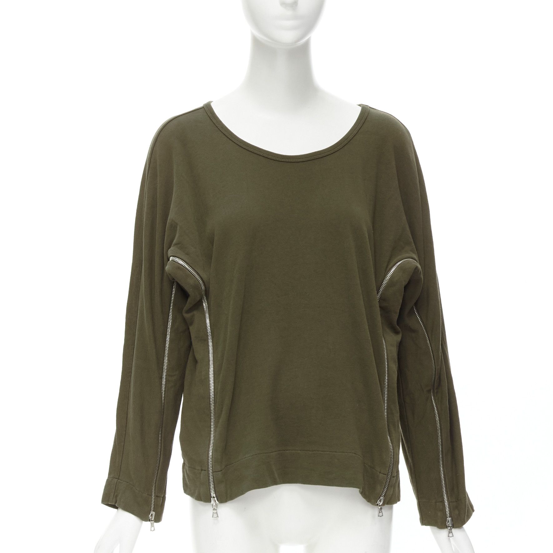Dries Van Noten DRIES VAN NOTEN brown cotton silver zip detail sweater top M Size M / US 6-8 / IT 42-44 - 1 Thumbnail