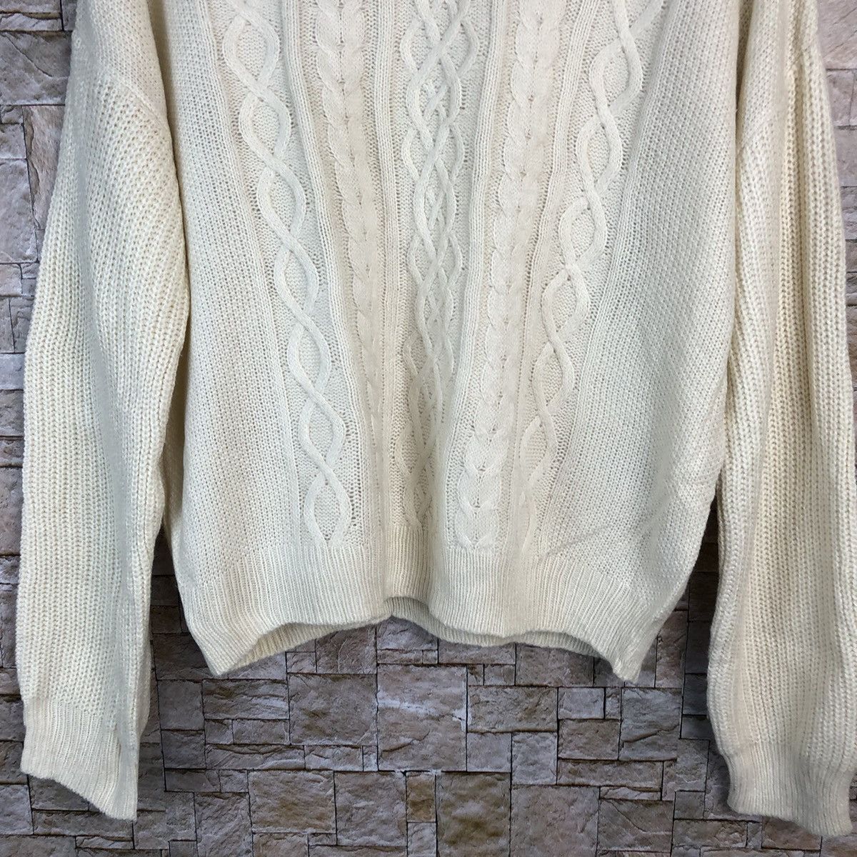 Aran Isles Knitwear × GU × Homespun Knitwear GU White aran isle cable Knitwear #A842 Size US L / EU 52-54 / 3 - 6 Thumbnail