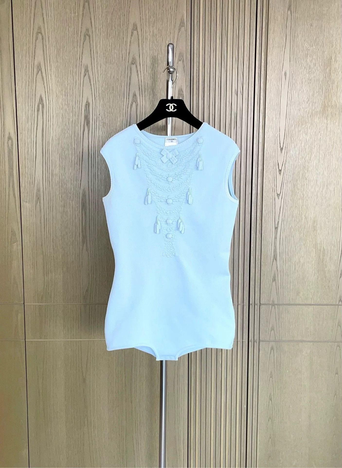 Chanel Chanel Light Blue Embossed Knit Sleeveless Jumpsuit Size S / US 4 / IT 40 - 1 Thumbnail