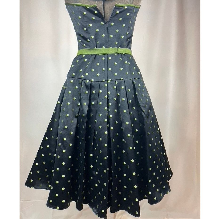 Jessica McClintock × Vintage Y2K McCLINTOCK Womens (6) Strapless Mini Green Polka Dot Size M / US 6-8 / IT 42-44 - 4 Thumbnail