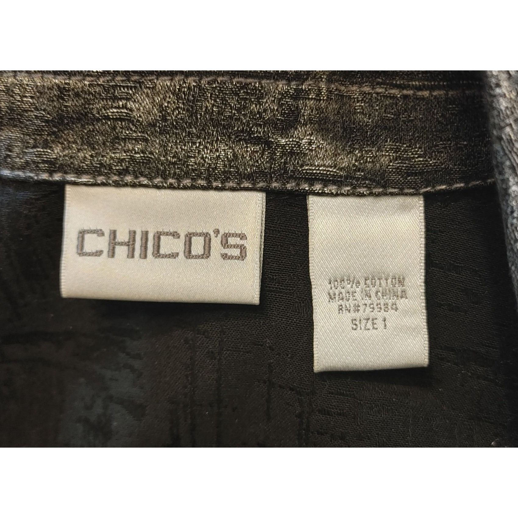 Chicos CHICOS Womens 1/M Black Gold Denim Decorative Button Front P Size M / US 6-8 / IT 42-44 - 3 Thumbnail