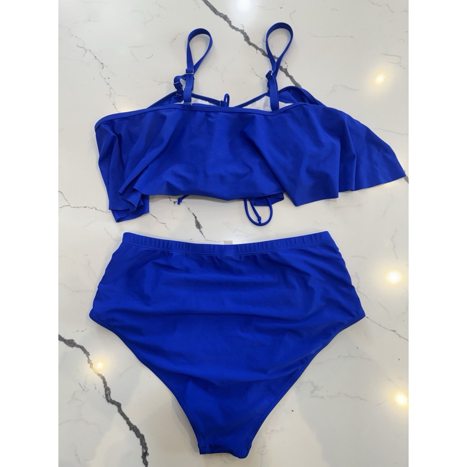 Other Women’s Blue Bikini Set LX High Waist Strappy Bottoms Ruffle Size ONE SIZE - 9 Thumbnail