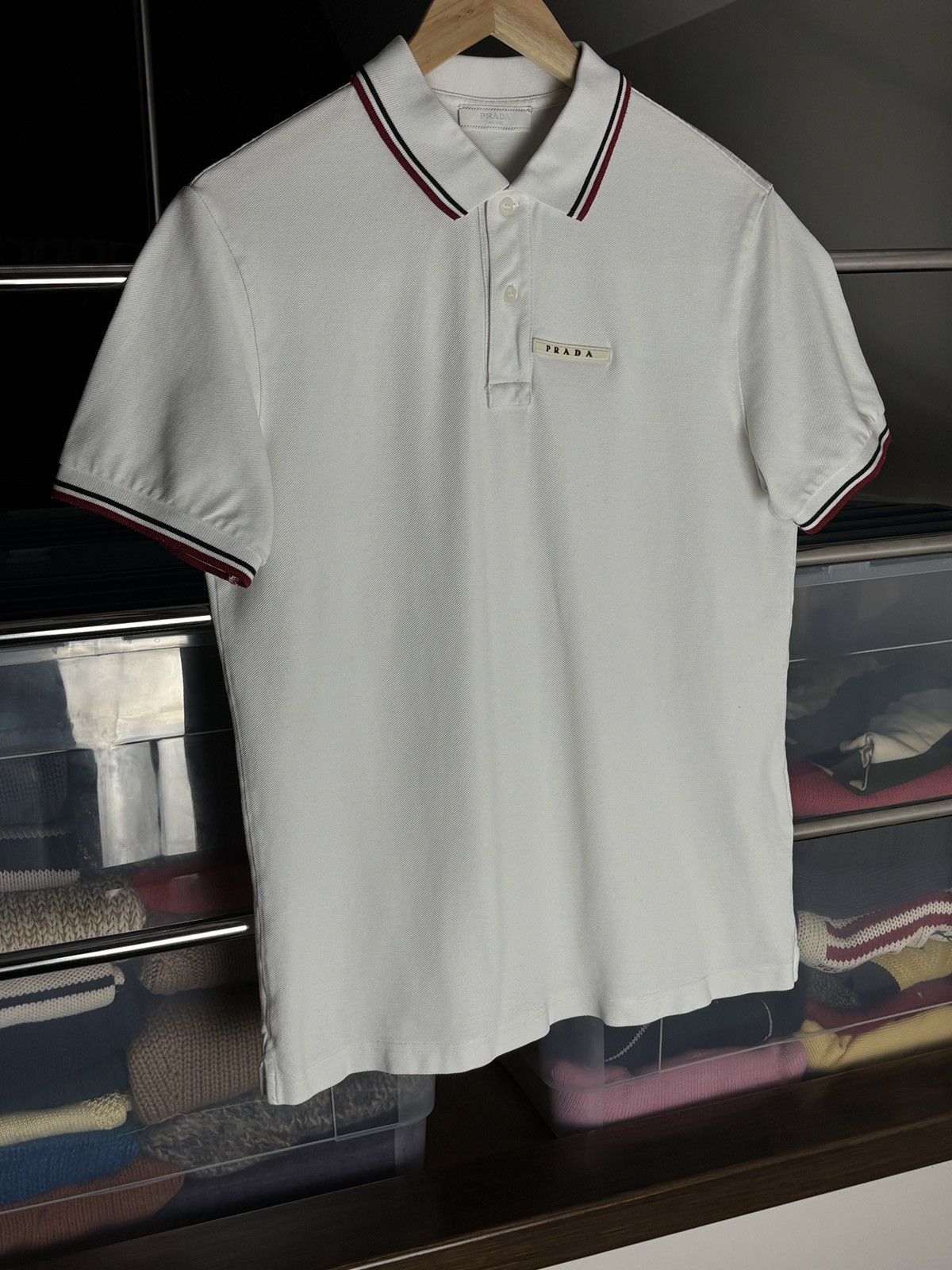 Prada Prada White Tab Luxury Polo Shirt Designer Vintage Size US L / EU 52-54 / 3 - 2 Thumbnail
