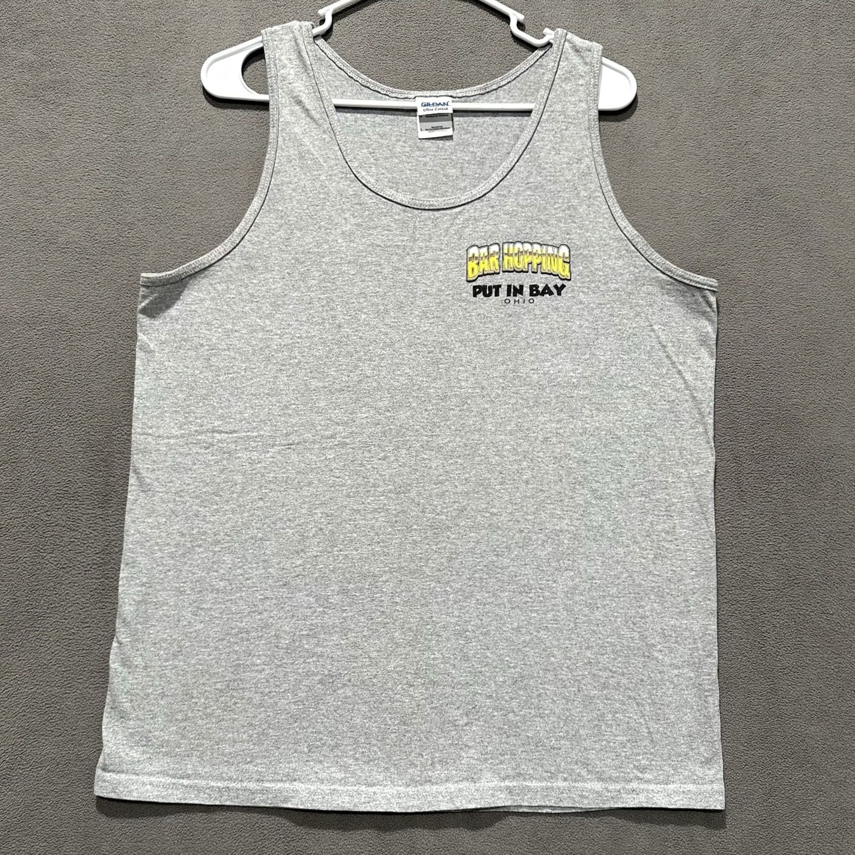 Gildan VINTAGE Gildan Shirt Mens Large Gray Tank Top Graphic Print 1990s Bar Hopping Ohio Put In Bay Outfit Size US L / EU 52-54 / 3 - 2 Thumbnail