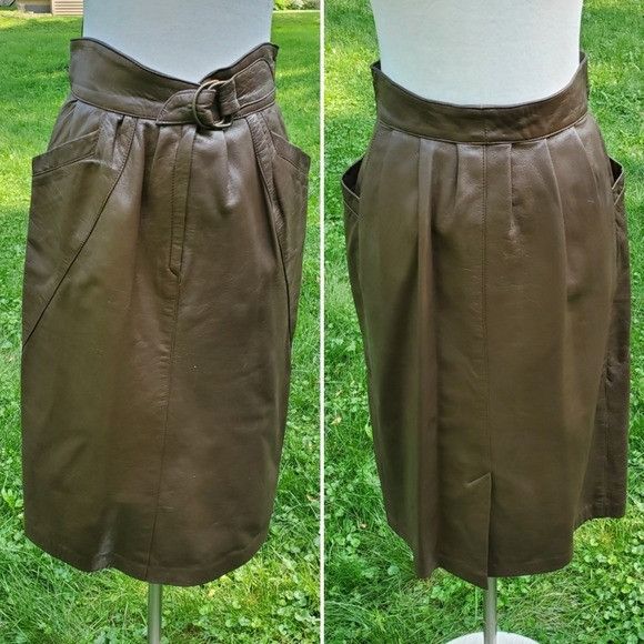Vintage 70s Boho Hippie Chic Brown Leather Belted Vera Skirt