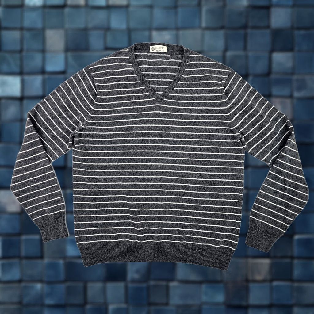 J.Crew J.CREW V-Neck Pullover Sweater Striped Black Gray Cotton Cashmere Mens Large EUC Size US L / EU 52-54 / 3 - 1 Thumbnail