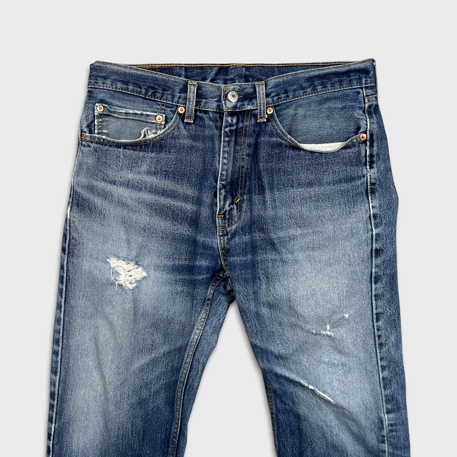 Levi's Levi's 505 Jeans 34x30 Blue Regular Straight Leg Distress Size US 34 / EU 50 - 2 Thumbnail