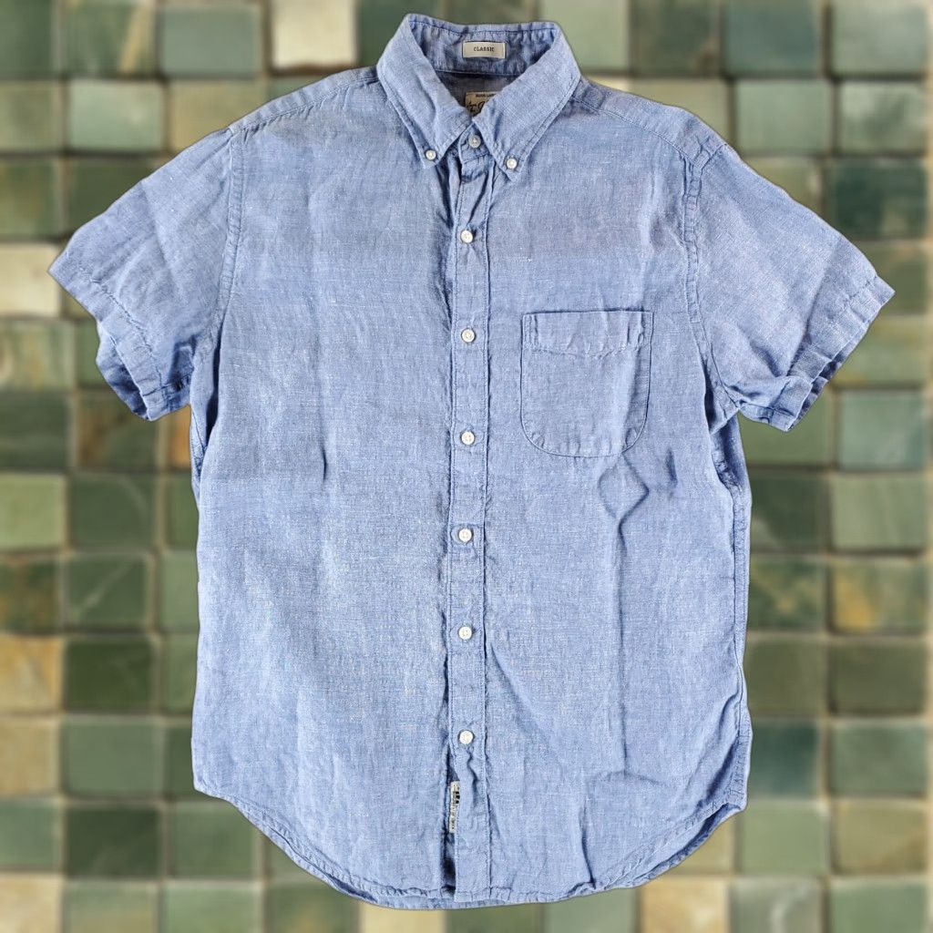 J.Crew J.CREW Shirt Short Sleeve Mens S Blue 100% Irish Linen Baird McNutt Button Down Holiday? Size US S / EU 44-46 / 1 - 1 Thumbnail