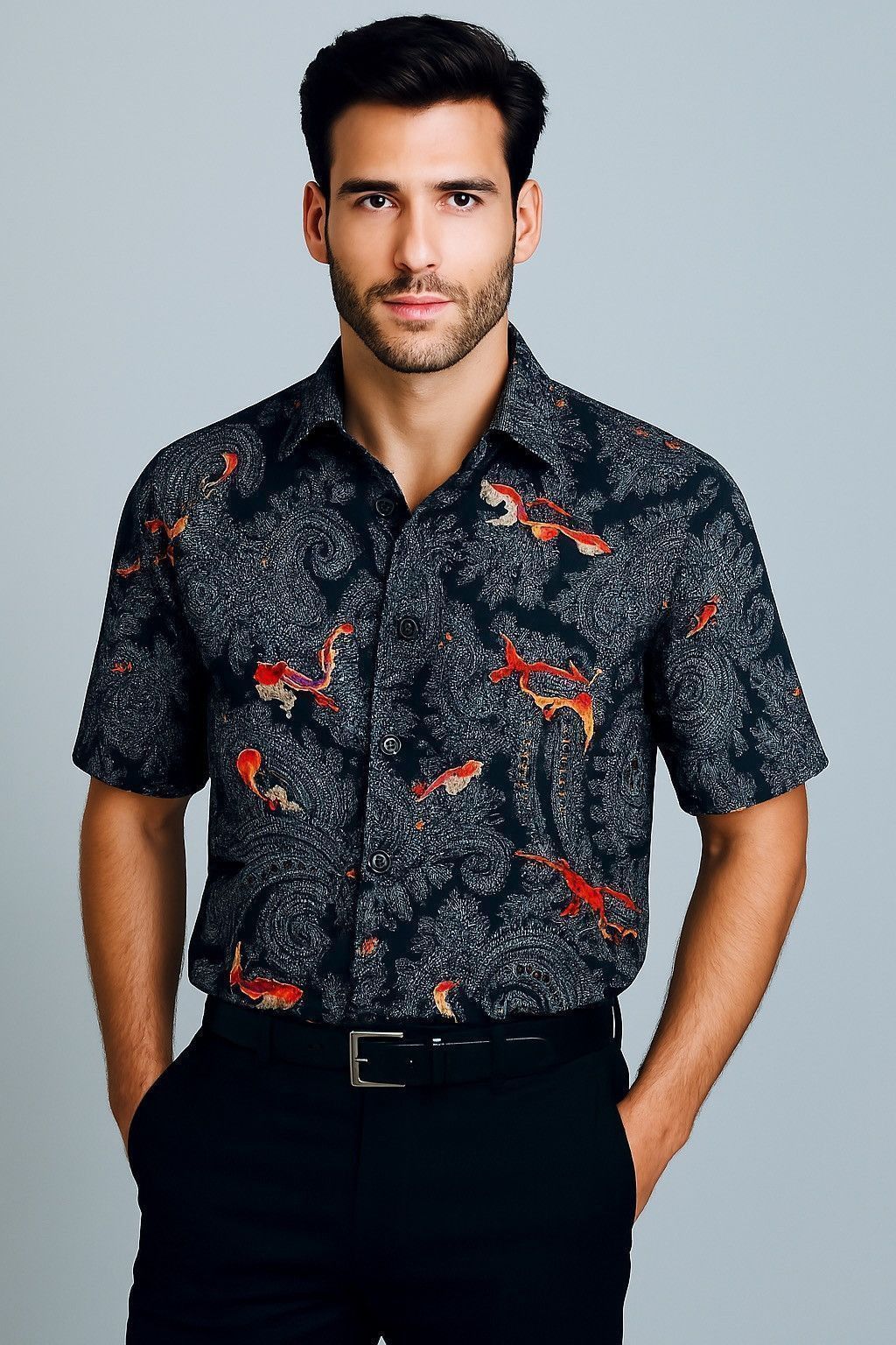 Givenchy Givenchy SS15 Koi Paisley Shirt w/ Orange Panel (Tisci) Size US M / EU 48-50 / 2 - 1 Thumbnail
