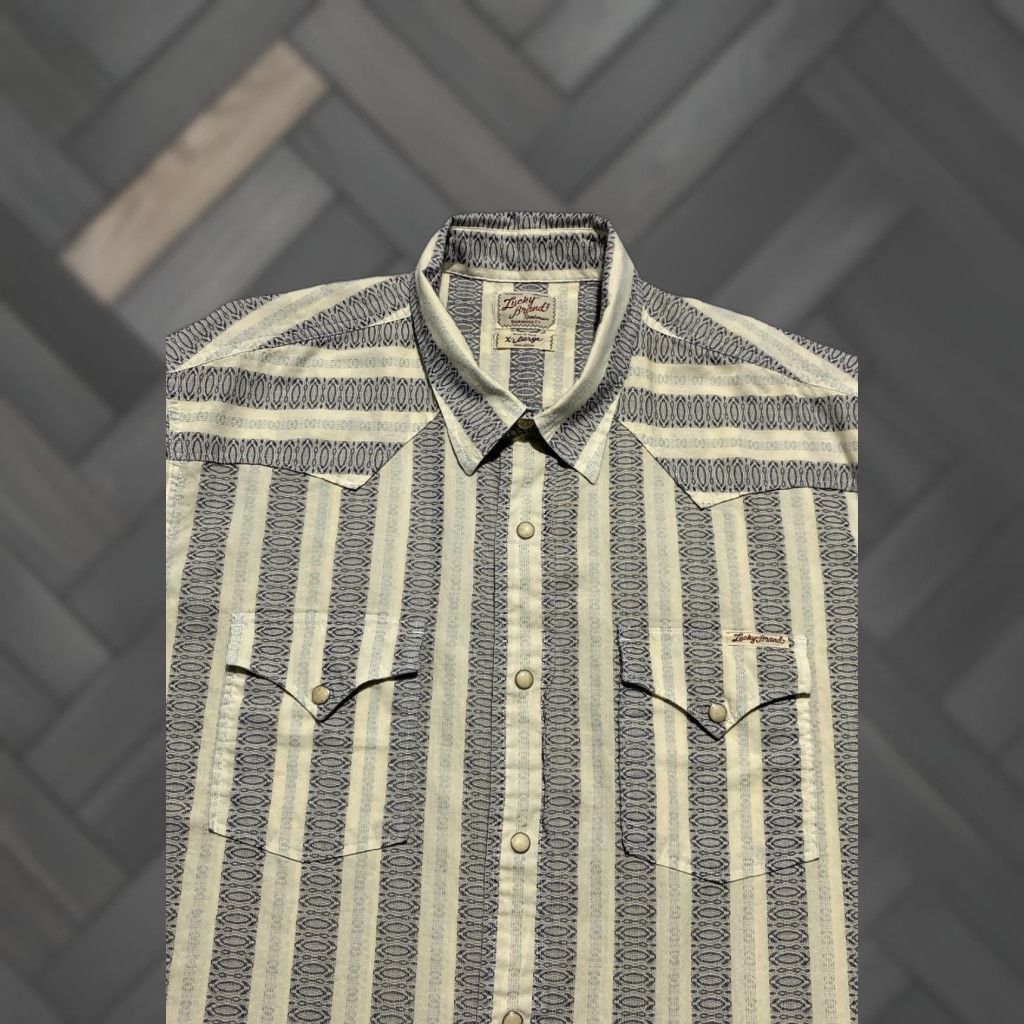 Lucky Brand Lucky Brand Dungarees Shirt Mens XL Pearl Snap Casual Western Cowboy Striped Shirt Size US XL / EU 56 / 4 - 1 Thumbnail