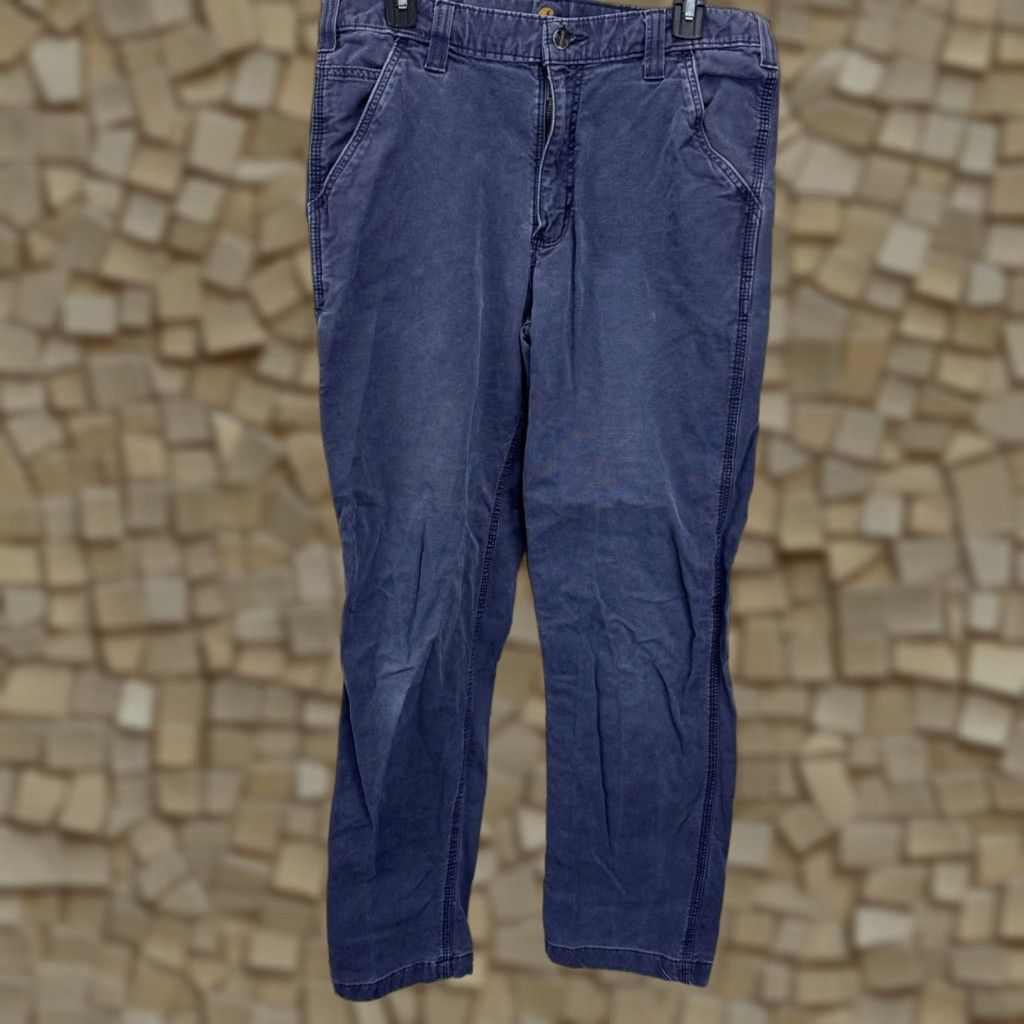Carhartt Carhartt Mens Relaxed Fit Pants 33x34 Blue 5-Pocket Cargo Workwear Cotton Spandex Logo Belt Loops Straight Leg 102291-039 Size US 33 - 1 Thumbnail