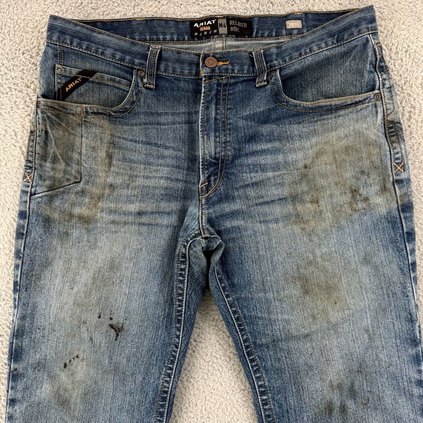 Ariat Ariat Jeans Mens 38x32 Blue Bootcut Low Rise Stretch Denim 5-Pocket Distressed Size US 38 / EU 54 - 3 Thumbnail