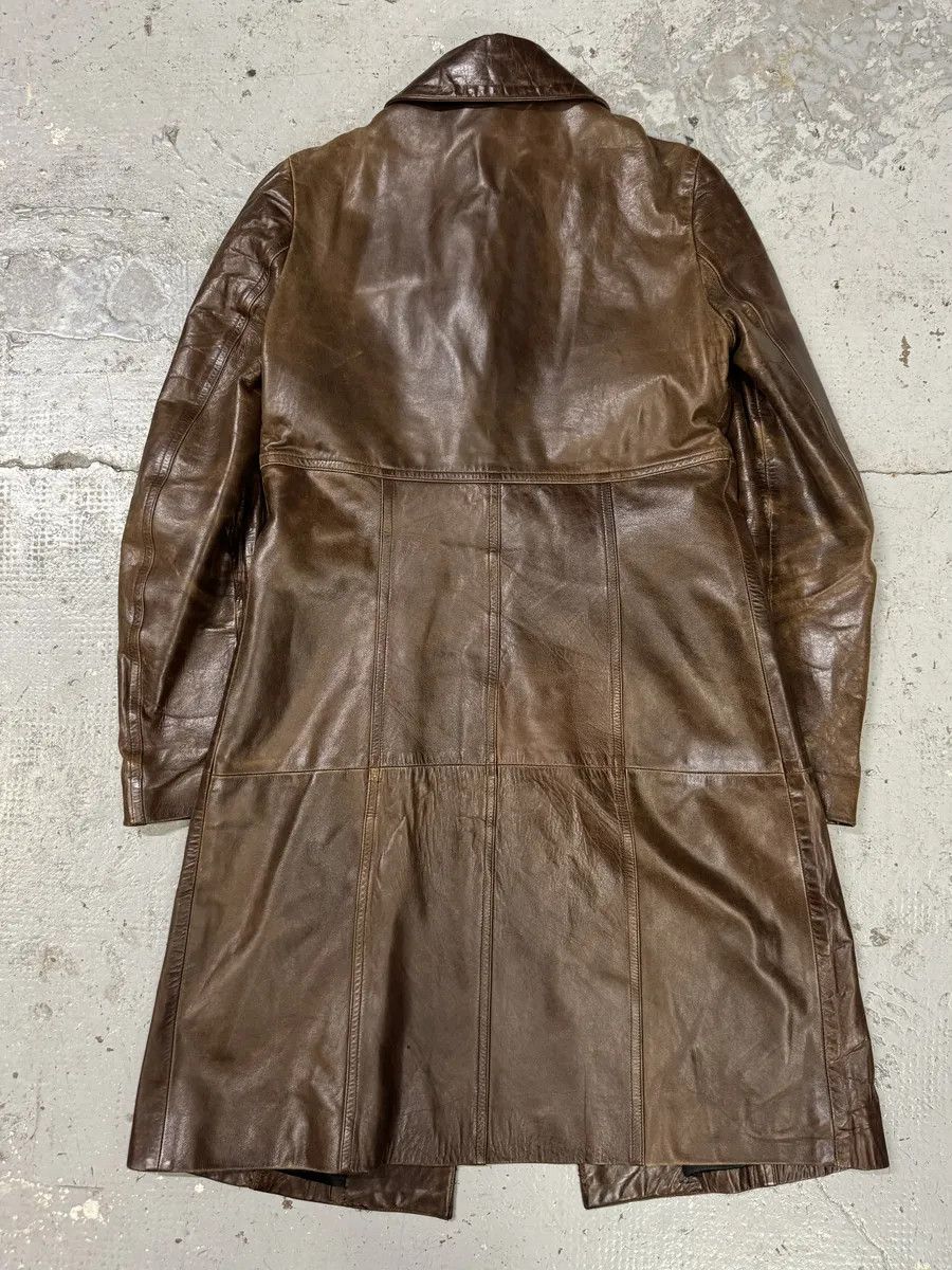 Vintage 2000s Plein Sud Embellished Holes Brown Leather Trench Long Jacket Size XS / US 0-2 / IT 36-38 - 4 Thumbnail