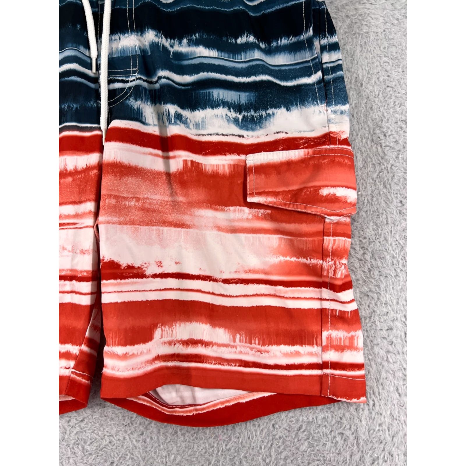 Vintage Sonoma Board Shorts Mens Large Blue White Red Striped Pockets Built-In Brief Drawstring Lined 34x9 Surf Beach Tropical 90s? Size US 33 - 5 Thumbnail