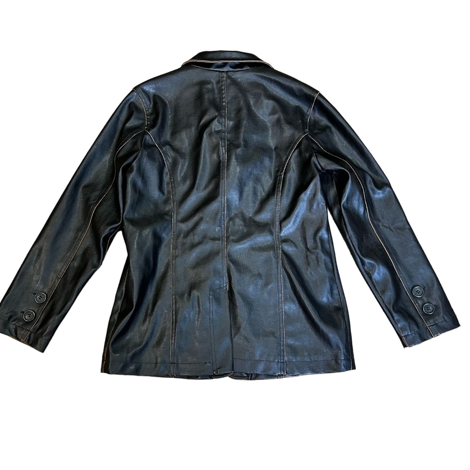 Vintage Y2K 90s Faux Leather Brown Pleather Jacket Lace Distressed Size M / US 6-8 / IT 42-44 - 2 Thumbnail