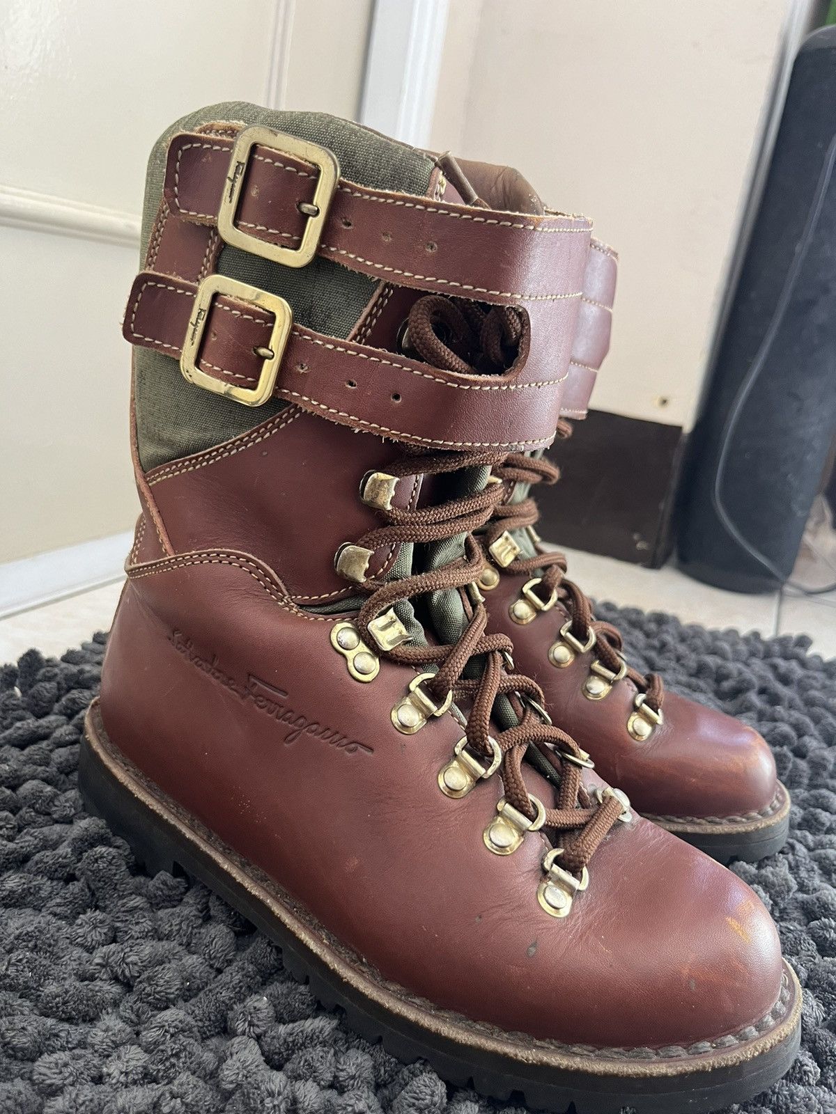 Salvatore Ferragamo Women's SALVATORE FERRAGAMO Brown Leather High Top Boots Size US 7 / IT 37 - 7 Thumbnail