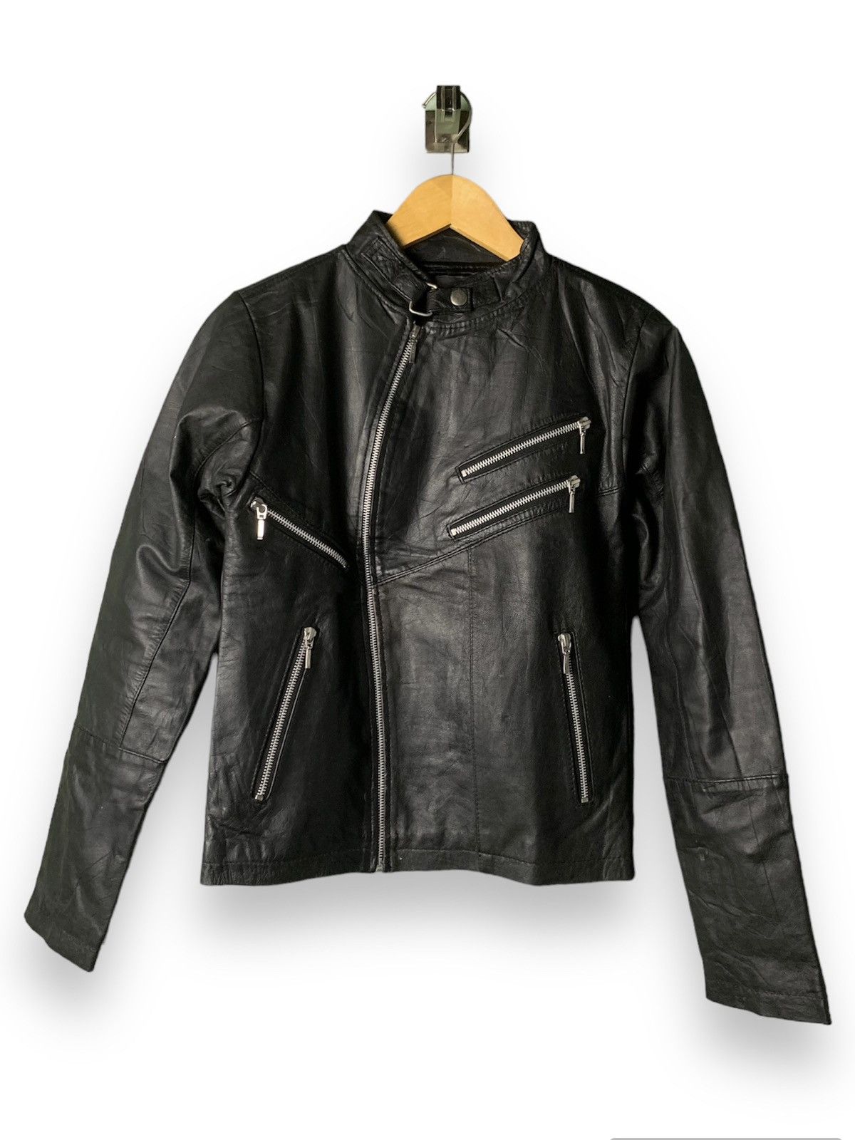 image of 14Th Addiction x Kmrii Shimokitazawa Ringo Asymmetric Leather Jacket in Black, Men's (Size XS)