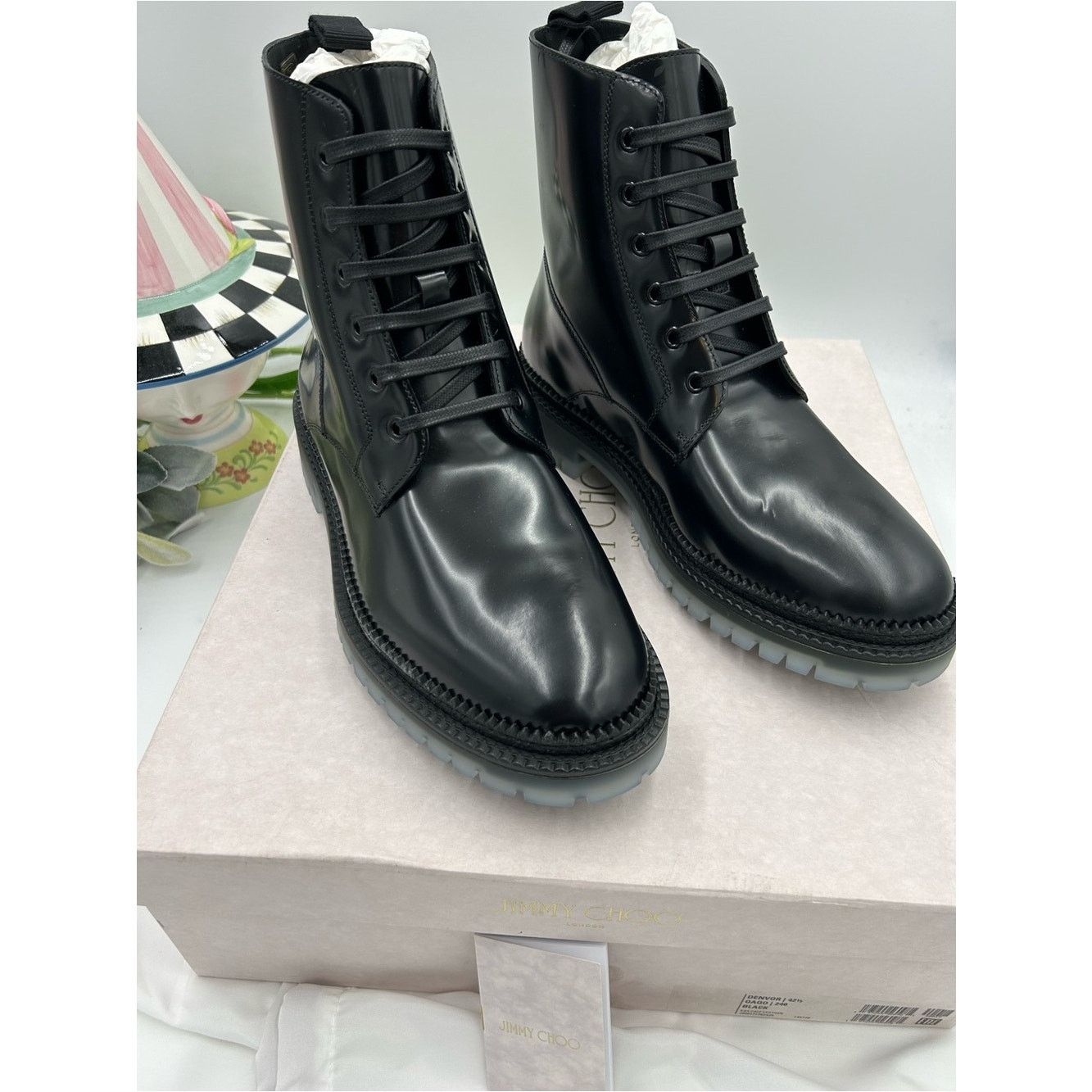 Jimmy Choo Denvor Black Leather Combat Boots size 42.5 /9 US display picture 3