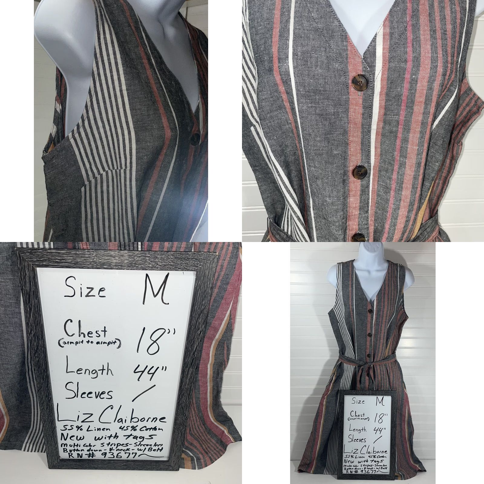 Liz Claiborne Liz Claiborne Maxi Dress Sleeveless V-Neck Multicolor Stripe M NWT Linen Cotton Knit Belted Button 2010-2019 Womens Size M / US 6-8 / IT 42-44 - 11 Thumbnail