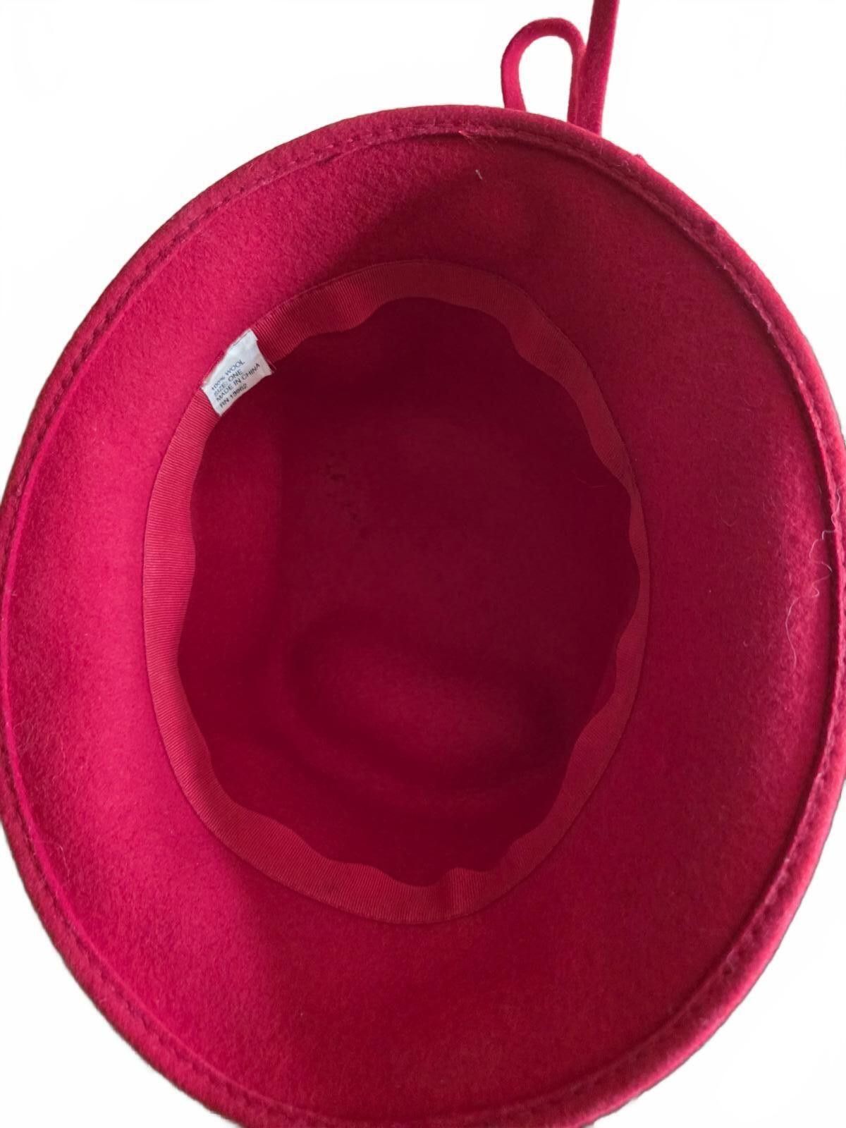 Other Elegant Red Wool Cloche Hat with Floral Accent Size One Size ONE SIZE - 10 Thumbnail