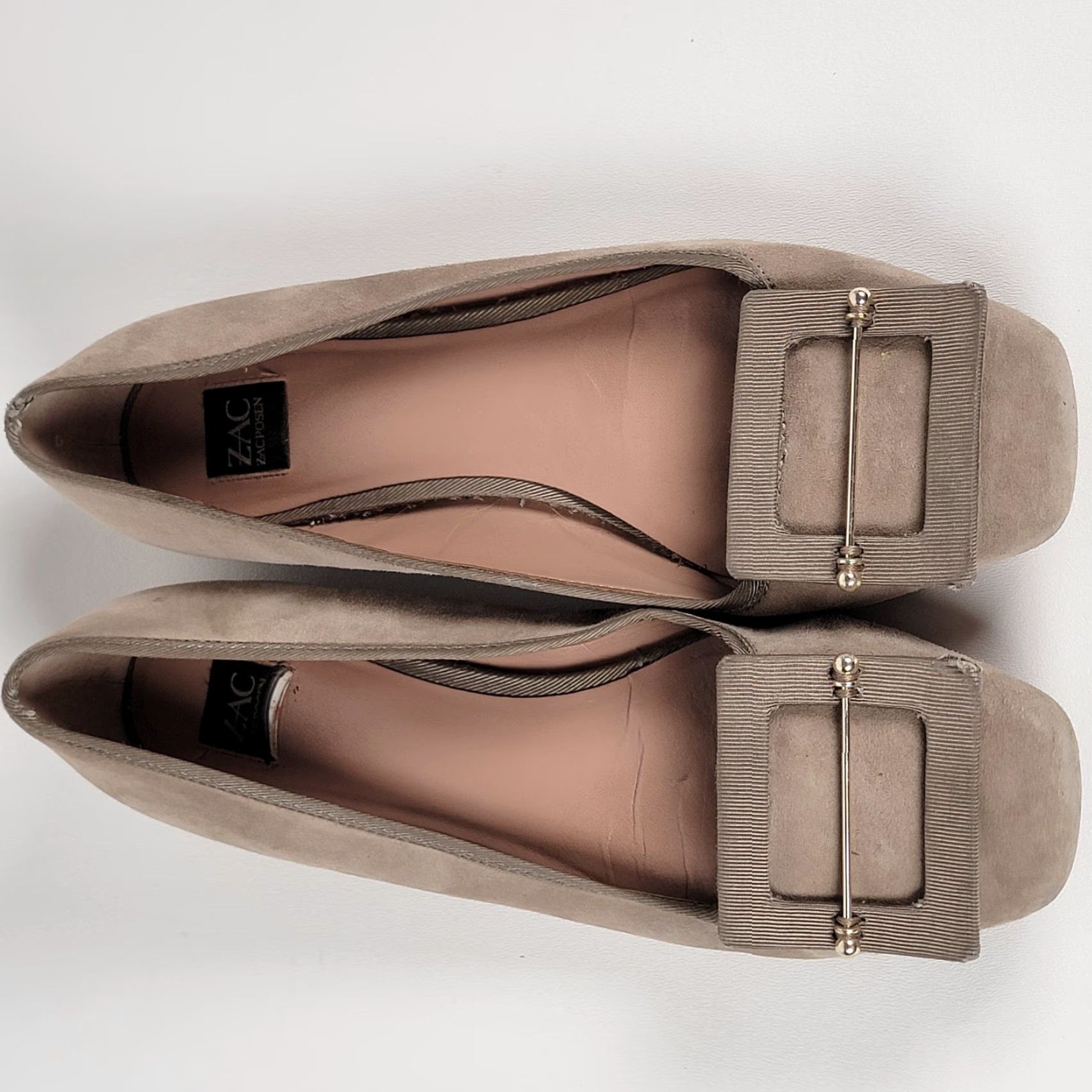 Zac Posen Zac Zac Posen Vonte Beige Suede Buckle Square Toe Slip On Ballet Flats 8.5 Womens Size US 9 / IT 39 - 2 Thumbnail