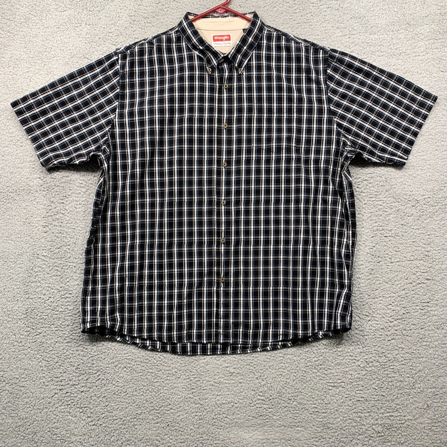 Wrangler Wrangler Button-Up Shirt Men’s 2XL Short Sleeve Black Blue White Plaid Shirt, 100% Cotton, Button Closure, 46 in Chest, Regular Fit, Big & Tall, Men Size US XXL / EU 58 / 5 - 2 Thumbnail