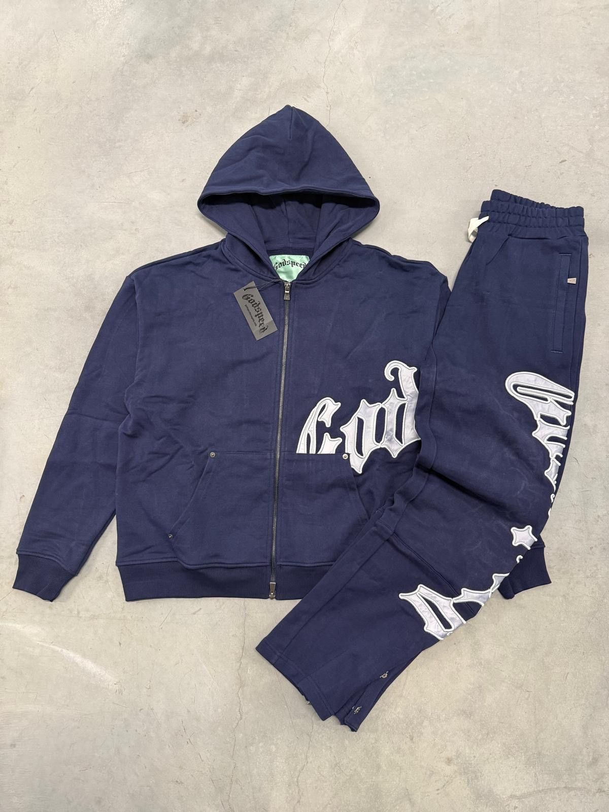Godspeed Godspeed Navy/Silver Satin OG Logo V2 Sweatsuit Brand New Size US L / EU 52-54 / 3 - 1 Thumbnail