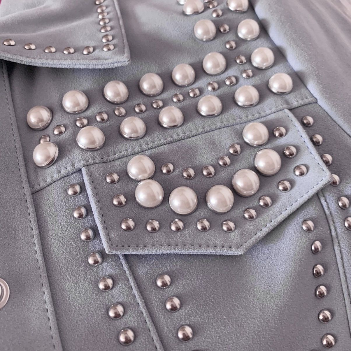 Rebecca Minkoff Periwinkle Pearl studded goat leather trucker jacket Size XS / US 0-2 / IT 36-38 - 7 Thumbnail