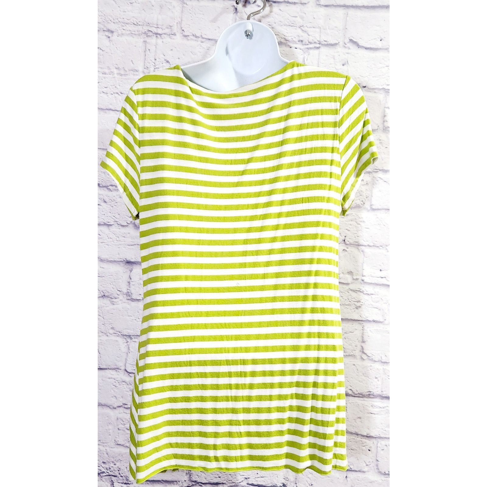 Other Vince Camuto Greenish Yellow Stripe V Neck Top L Lightweight Size L / US 10 / IT 46 - 3 Thumbnail