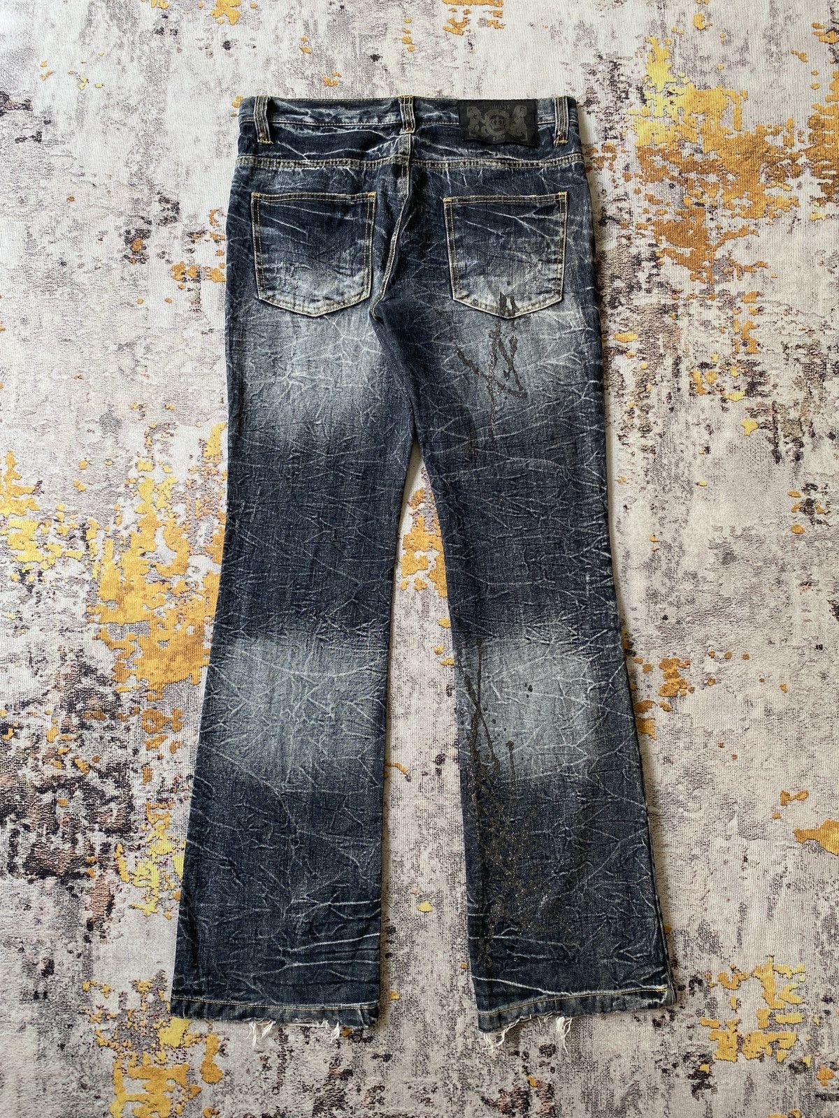 Japanese Brand Lowbox Premium Claws Mark Honey Comb Distressed Flare Denim Size US 32 / EU 48 - 4 Thumbnail