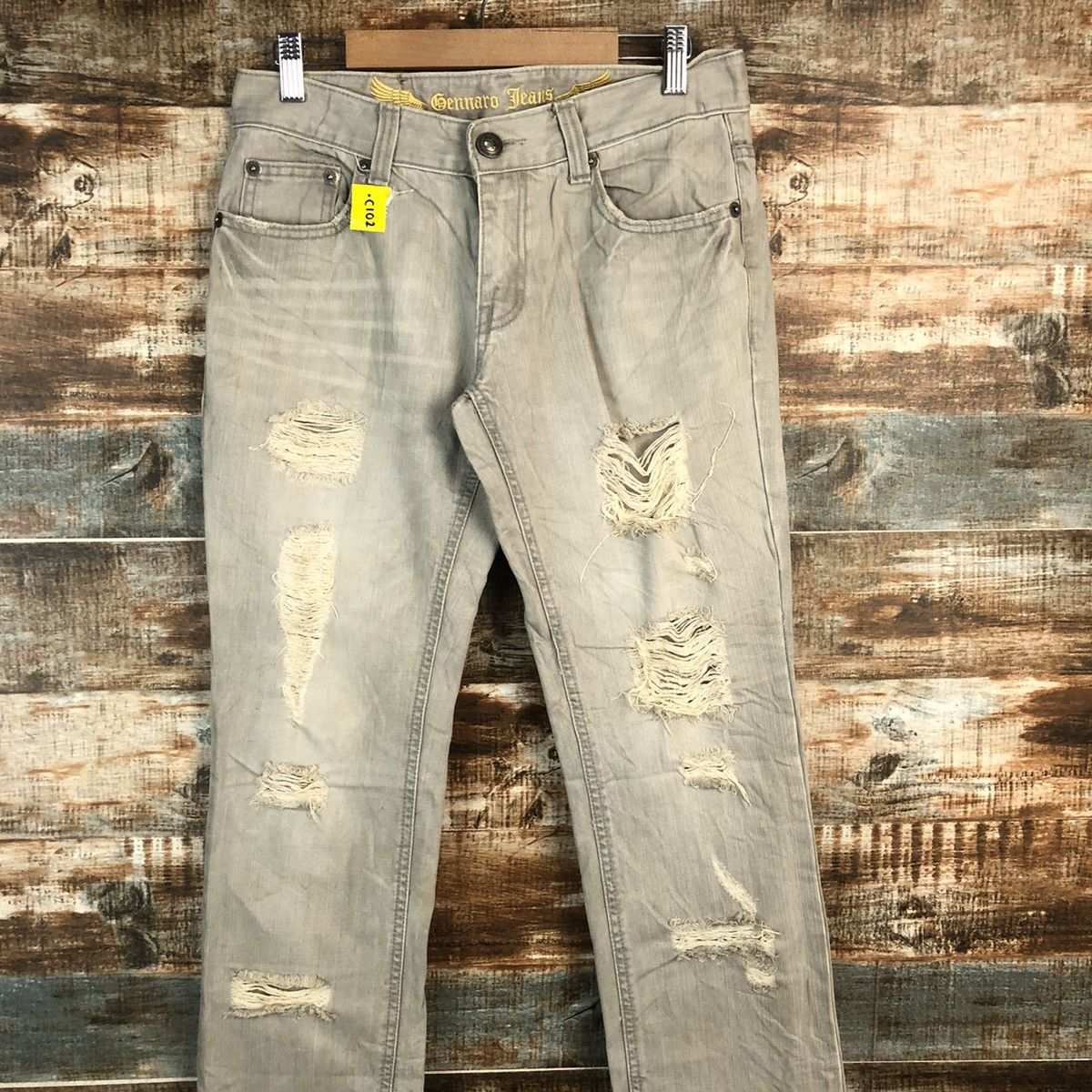 Japanese Brand DL Gennaro Jeans Grey Distressed Denim Pants #C102 Size US 27 - 2 Thumbnail