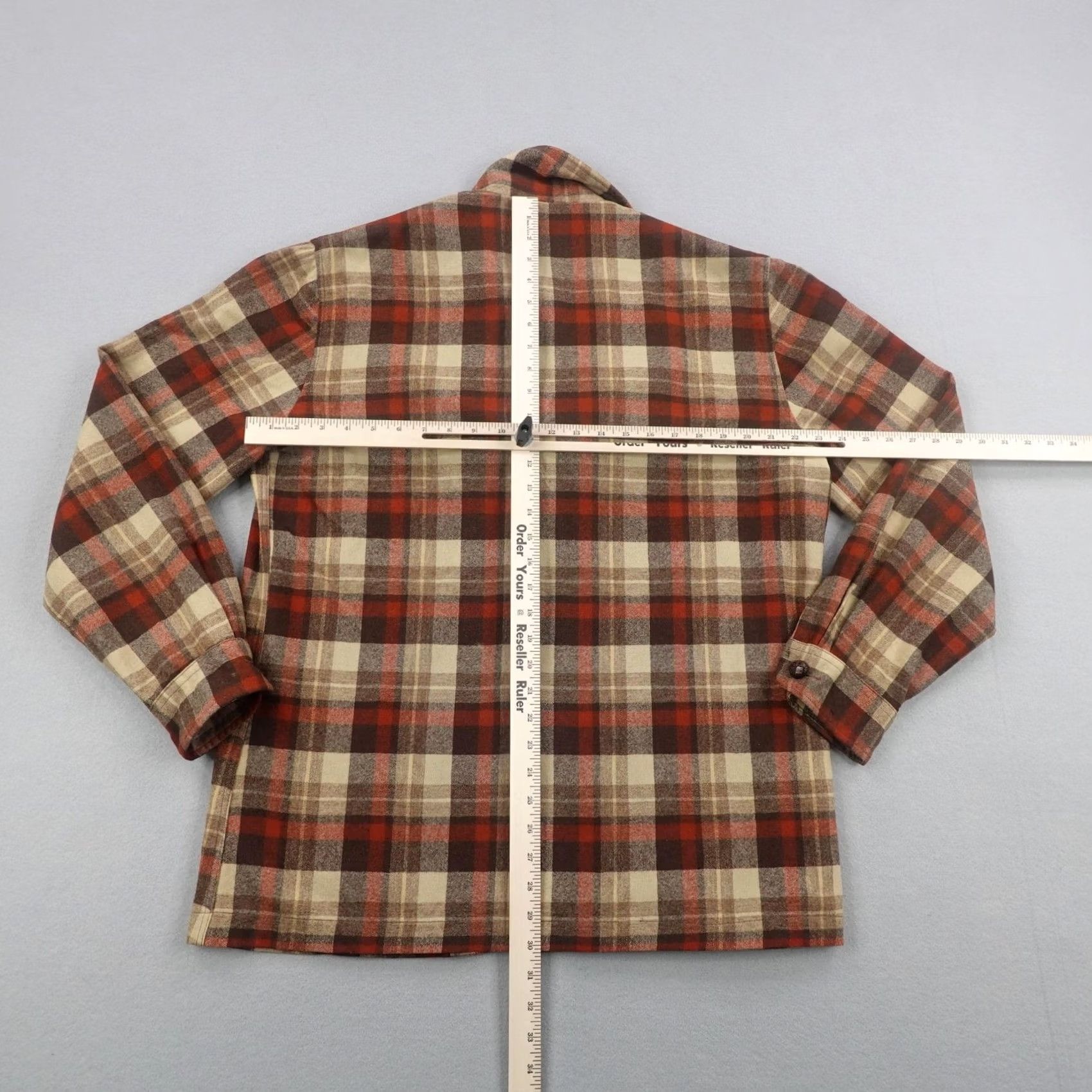 Pendleton VINTAGE Pendleton Jacket Mens Large Brown Beige Plaid Wool Flannel 70s Size US L / EU 52-54 / 3 - 7 Thumbnail