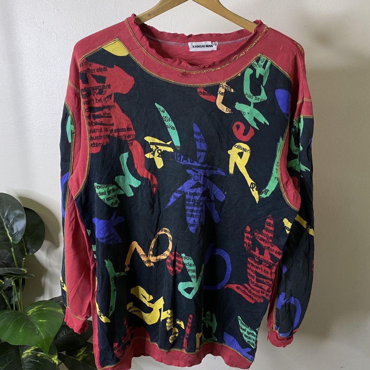 Kansai Yamamoto Vintage 90s Kansai Man Abstract Art Distressed LS T Shirt Size US L / EU 52-54 / 3 - 2 Thumbnail