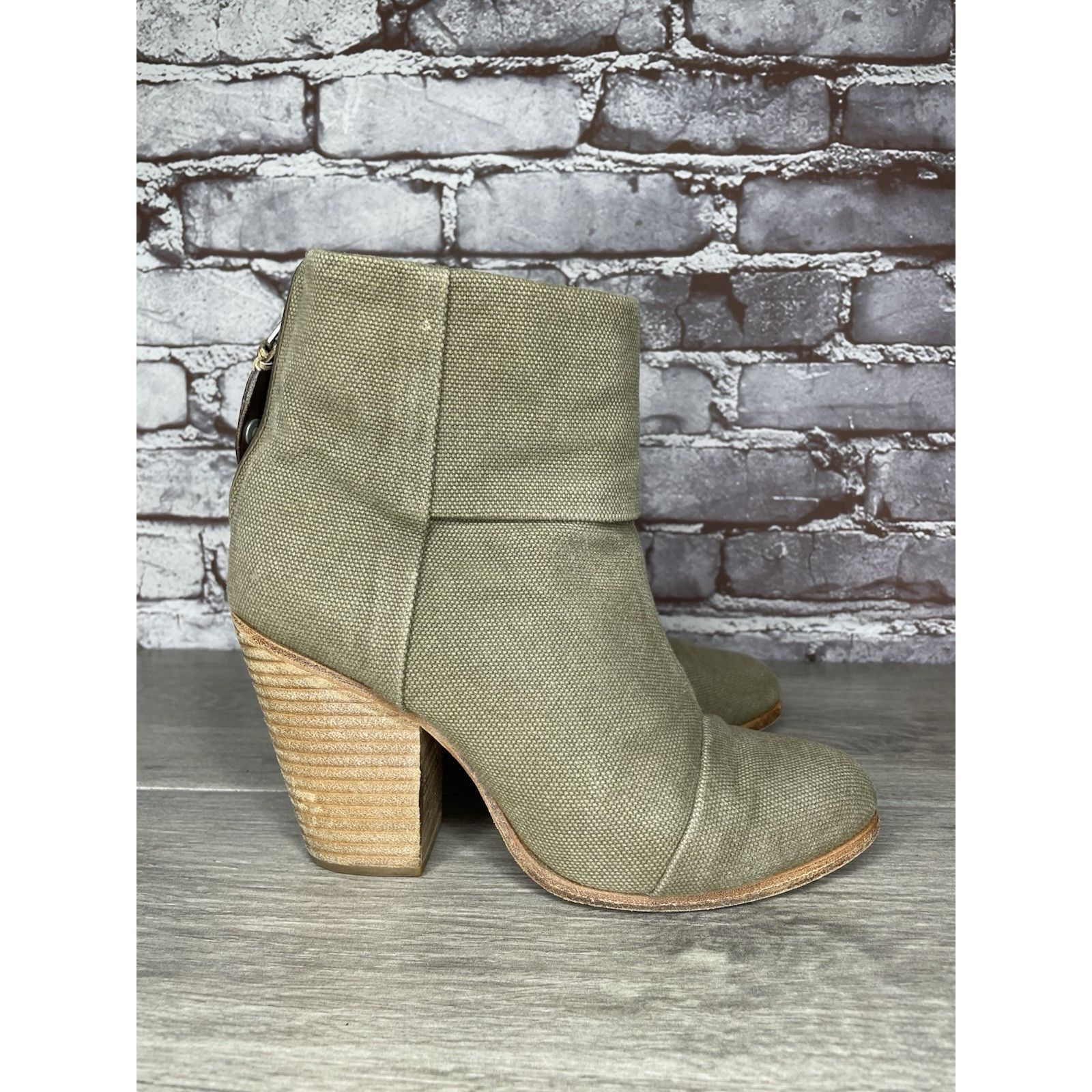 Rag & Bone Rag & Bone Newbury Green Canvas Back Zip Ankle Boots Booties Size US 7.5 / IT 37.5 - 1 Thumbnail