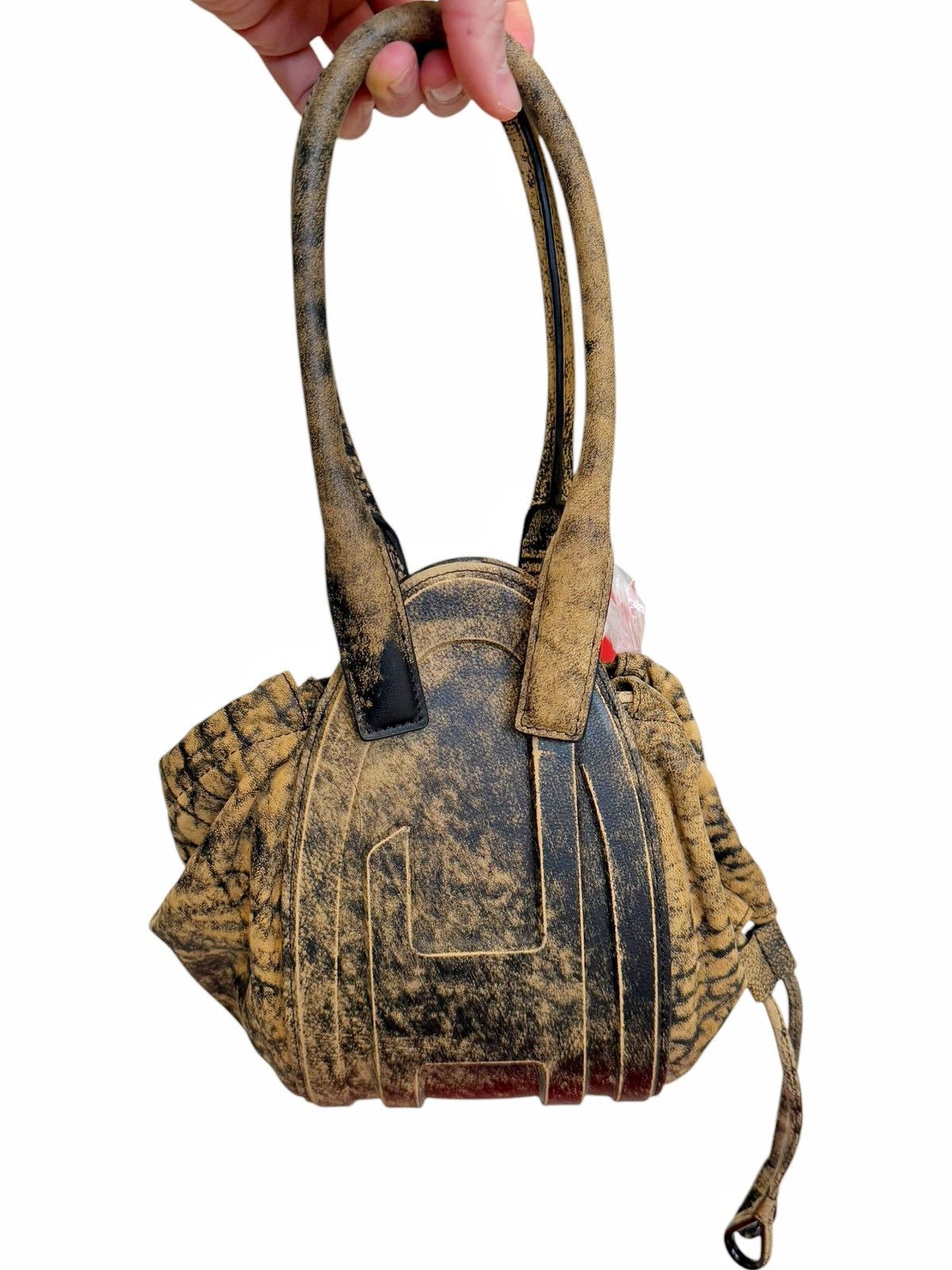 Diesel 1-DR Fold Yellow Marble Leather Handbag Size ONE SIZE - 4 Thumbnail